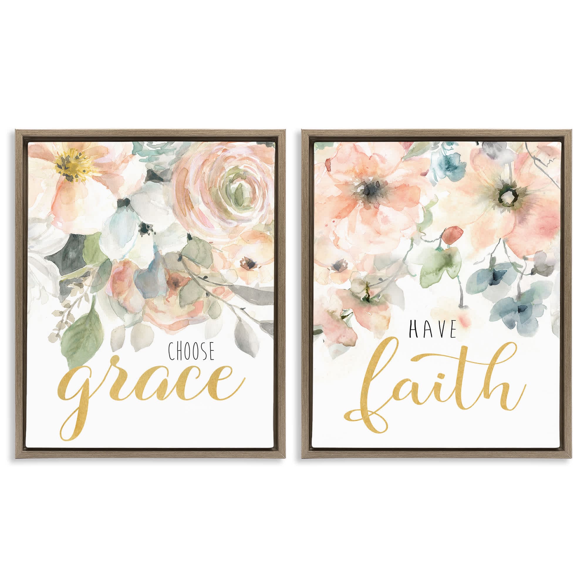 Stupell Industries B2-739-FFE-2PC-16X20 Spiritual Phrases on Florals 2pc Floating Frame Set design by Carol Robinson