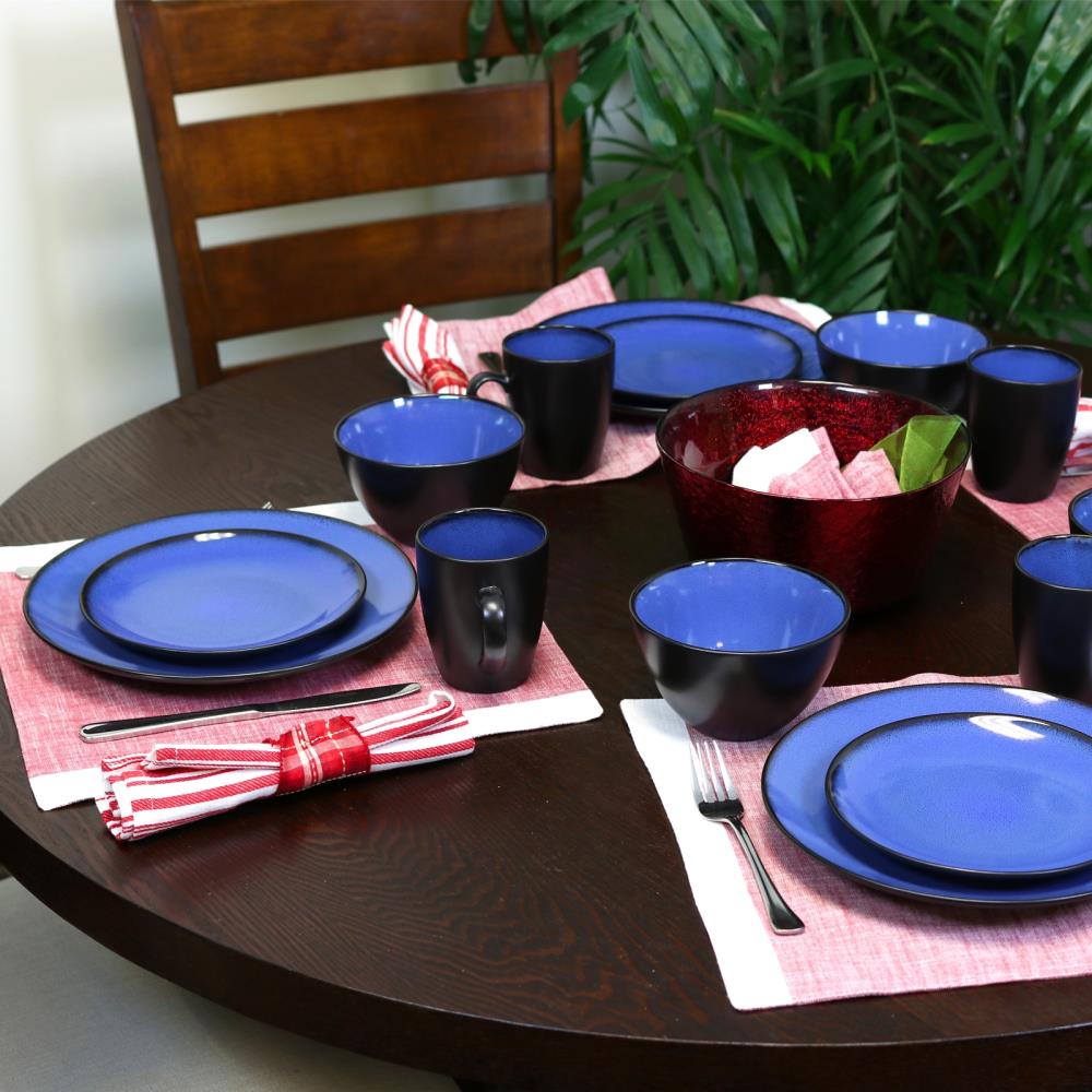 Blue Ceramic 16-Piece Reactive Glaze Dinnerware Set