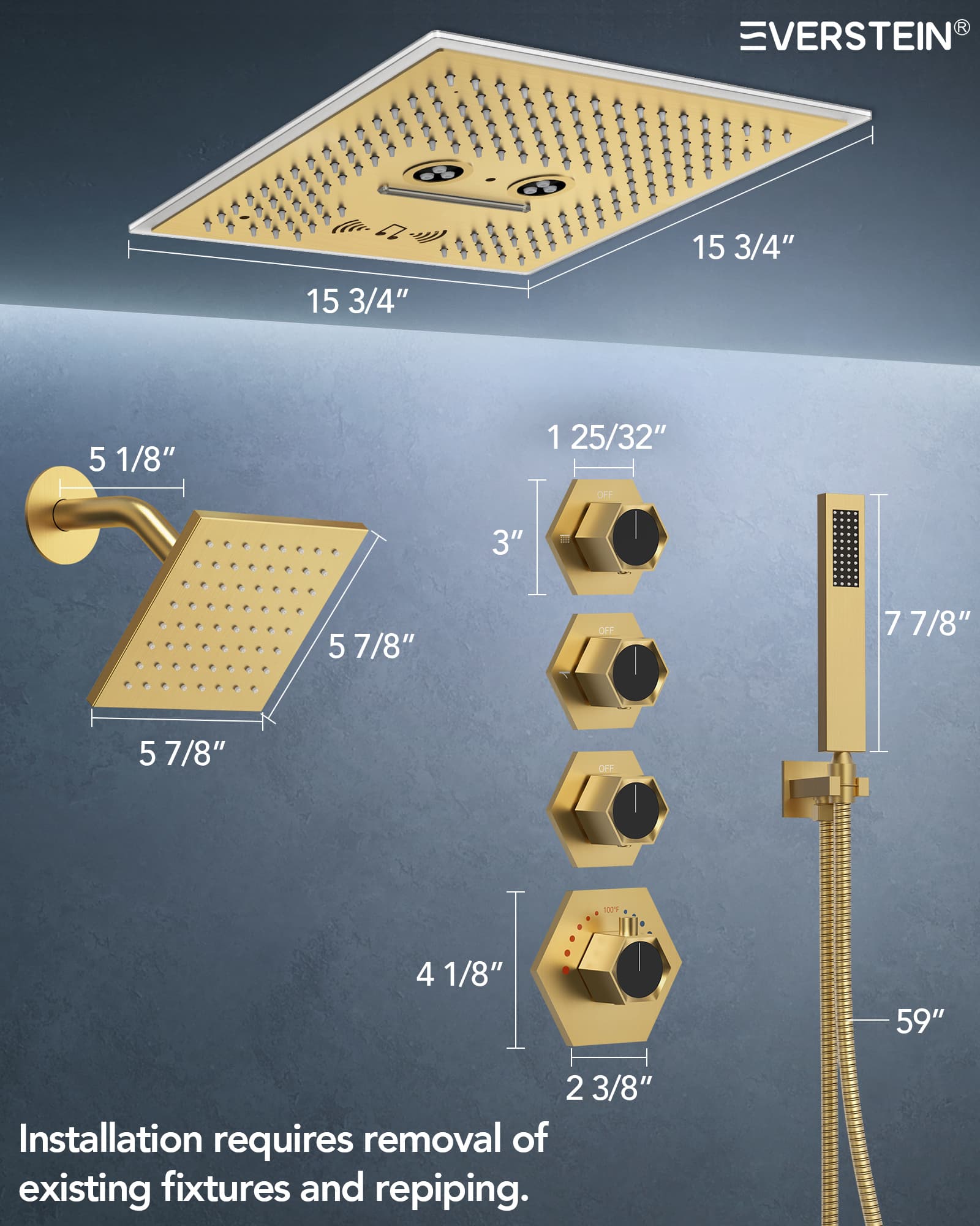 EVERSTEIN SFS-1048-GD16 Tub-Shower-Faucets - View #11