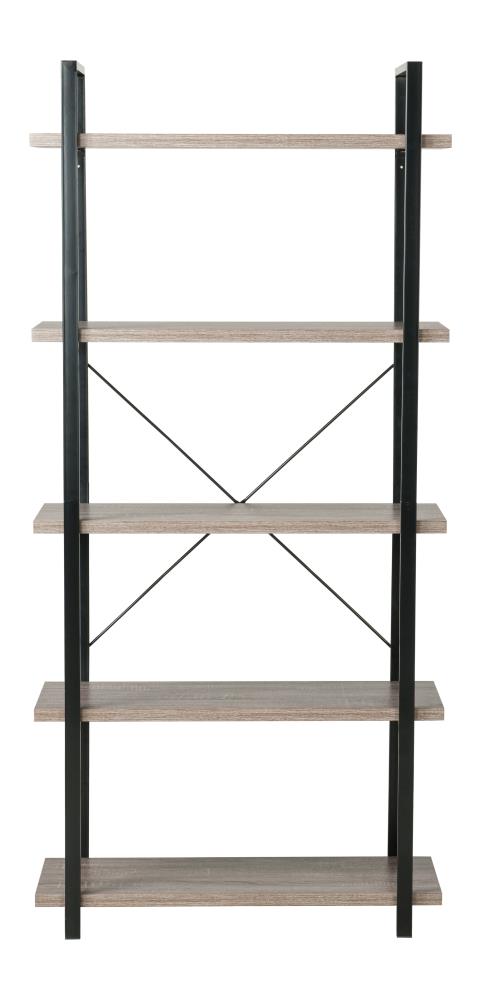 allen + roth Distressed Brown Metal 5-Shelf Bookcase (31.5-in W x 60-in H x  17.75-in D) in the Bookcases department at