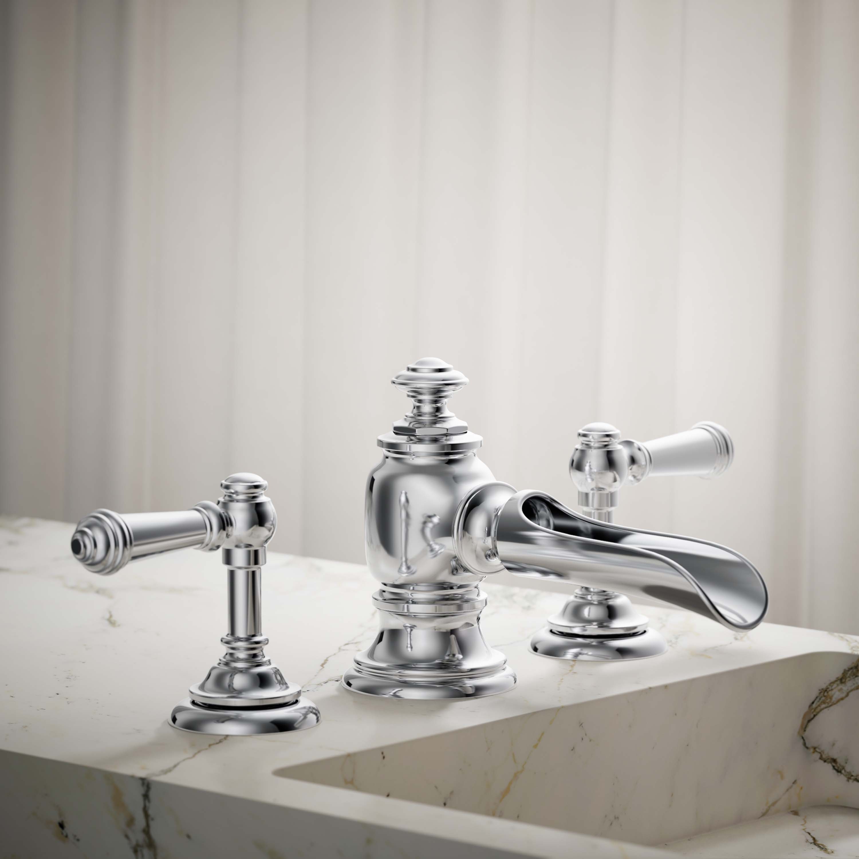 KOHLER 72761-CP Artifacts Polished Chrome Widespread Sold separately WaterSense Low-arc Commercial/Residential Touch-on Bathroom Sink Faucet with Drain