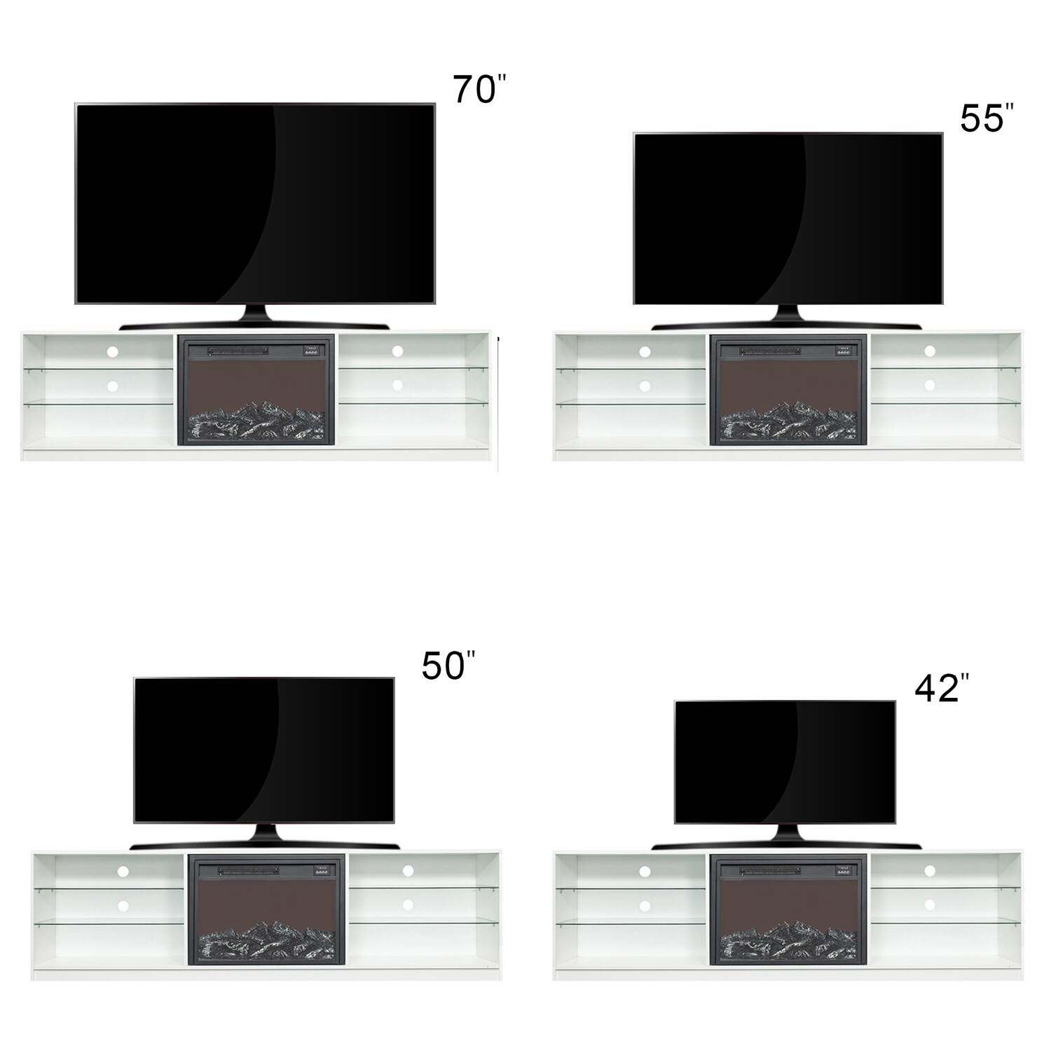 SINOFURN 78.74-in W White TV Stand with LED Electric Fireplace at Lowes.com