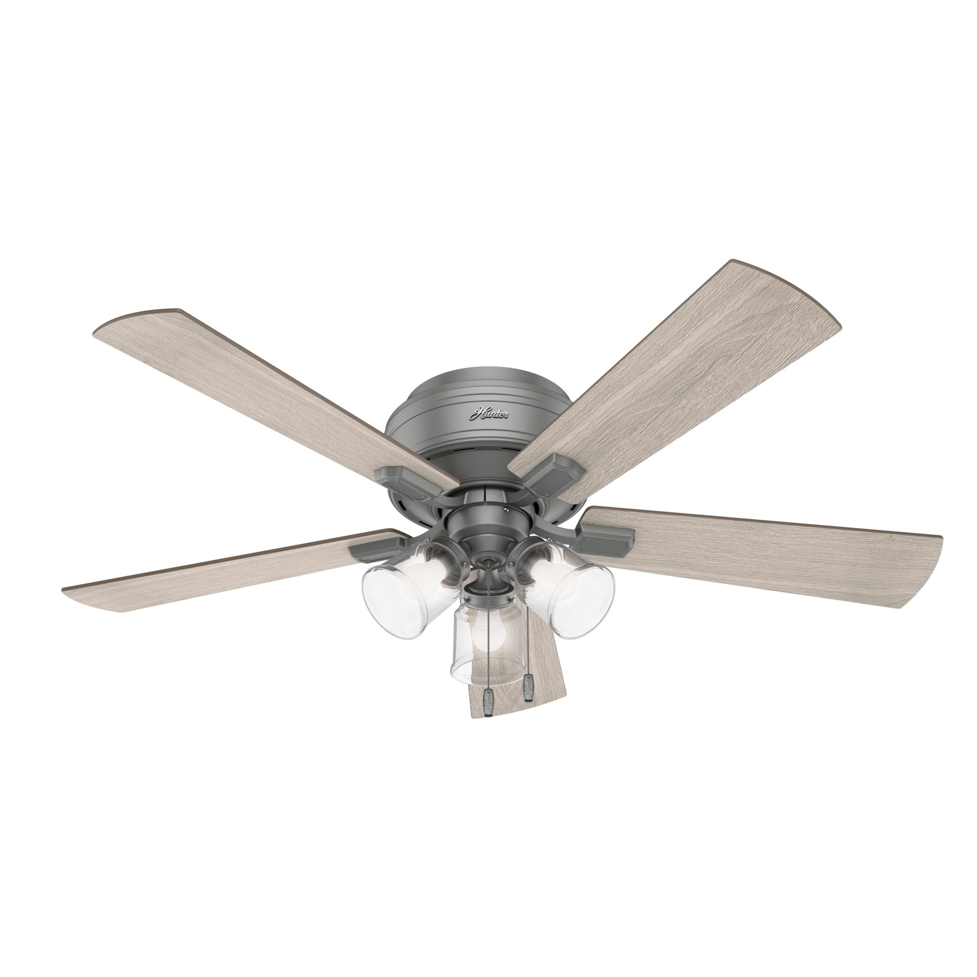 Hunter 51020 Crestfield SureSpeed 52-in Flush Mount Matte Silver with Light Gray Oak Blades Ceiling Fan With Light ( 5 -Blade )