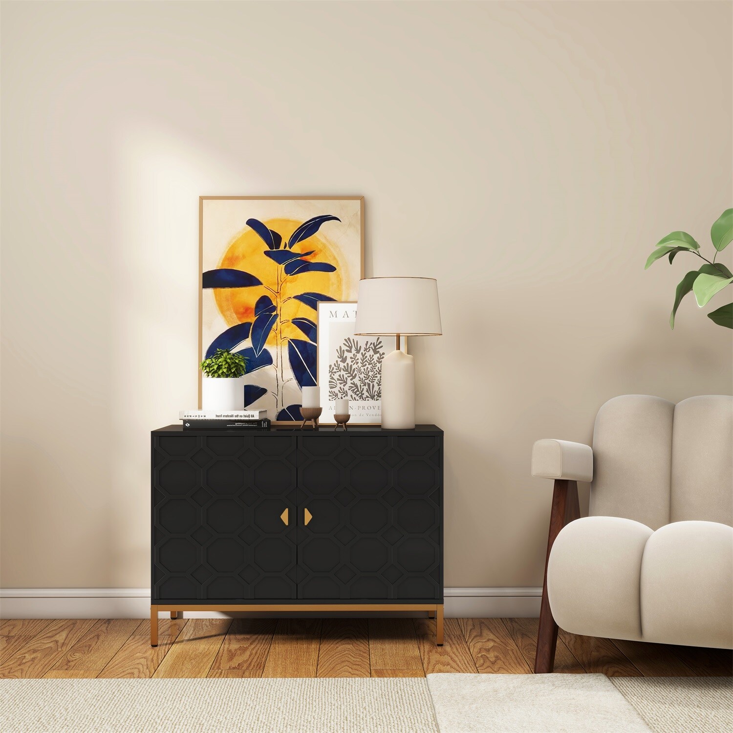 Mondawe MO-JH-005-BK 39.75-in W 2-Door Black Accent Cabinet