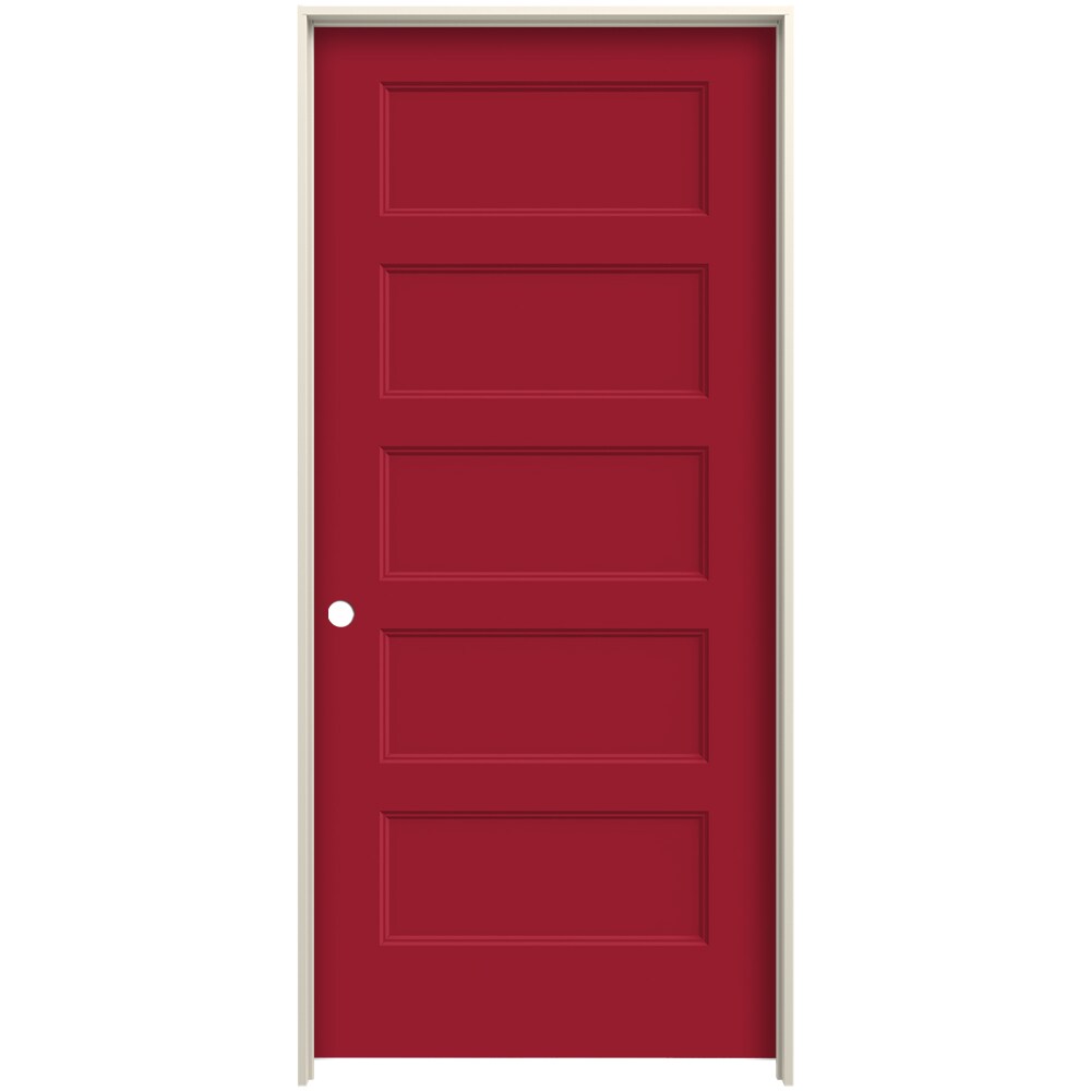 JELD-WEN 32-in x 80-in Cranberry Solid Core 5-panel Equal Right Hand Smooth Prefinished Molded Composite Flat Jamb Single Prehung Interior Door in Red -  LOWOLJW226200317