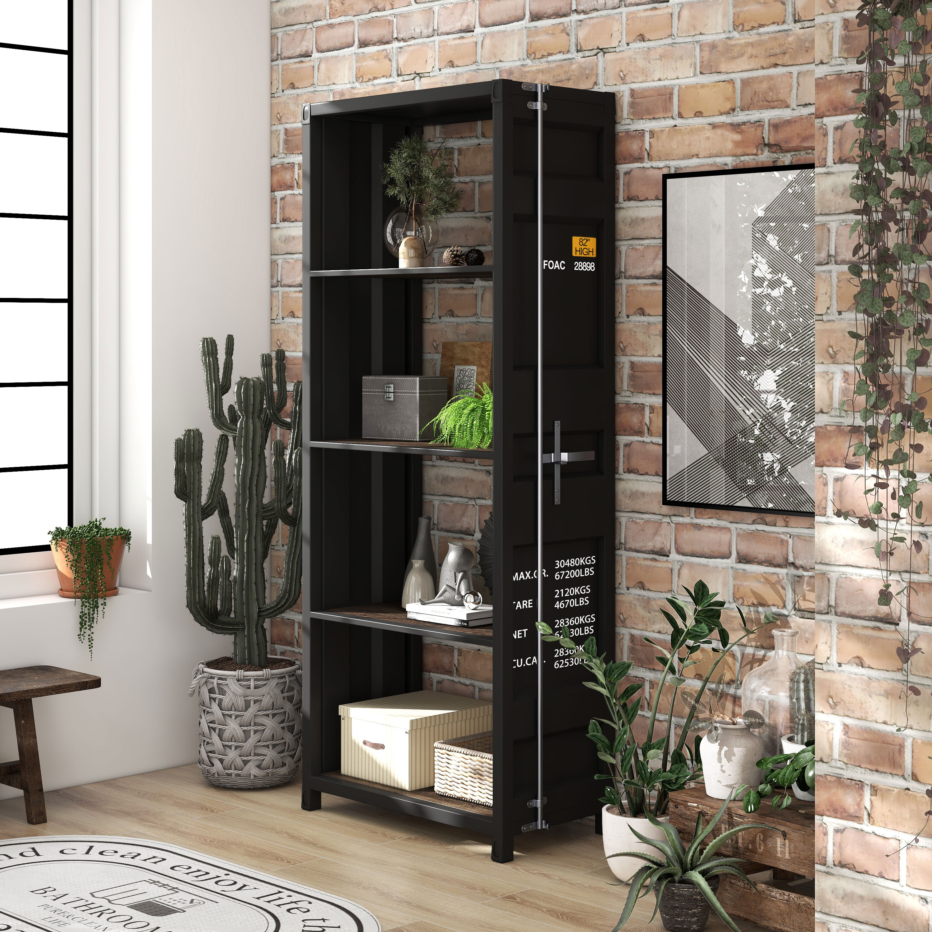 Furniture of America IDF-AC333BK Ansinne Sand Black Metal 4 -Shelf Bookcase ( 26.38-Inches W x 64.38-Inches H x 14-Inches D ) Finished