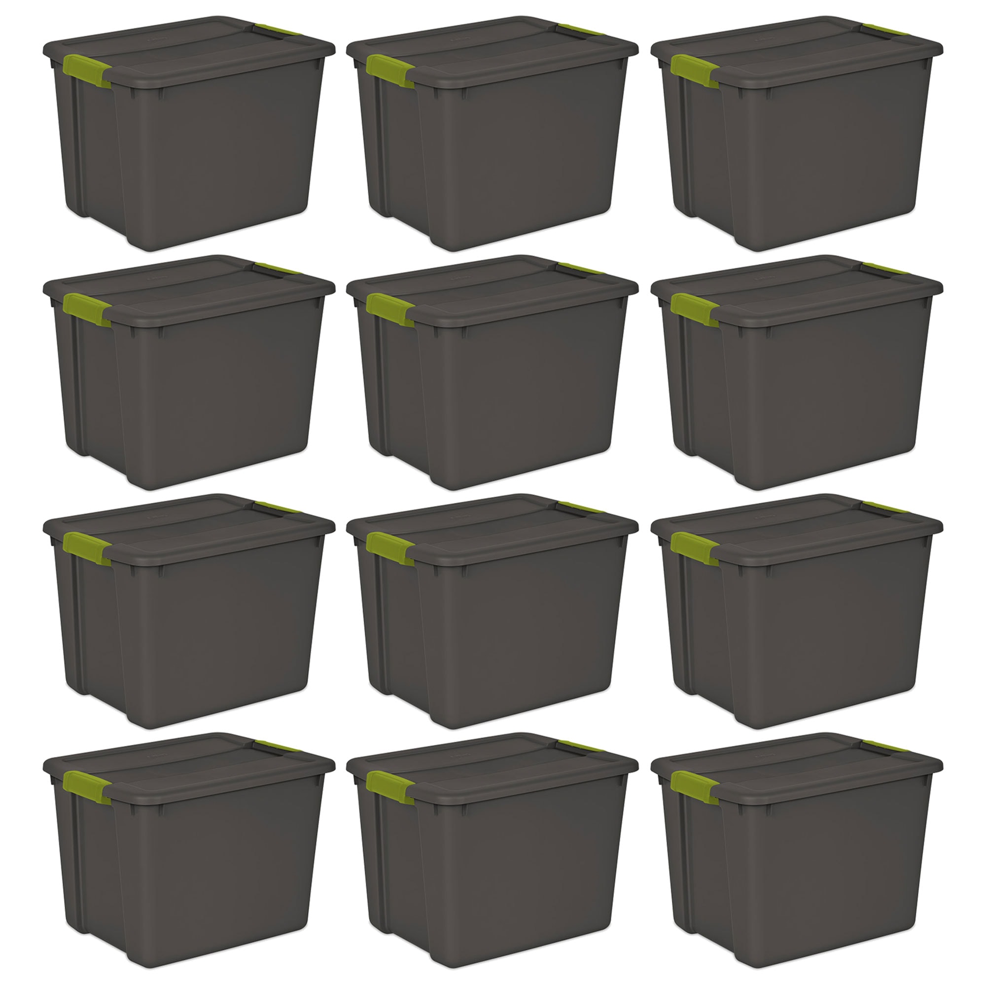 Sterilite 392914 12 -Pack Large 12 -Gallons ( 48 -Quarts ) Gray - 12 Gallon Stackable Tote with Latching Lid