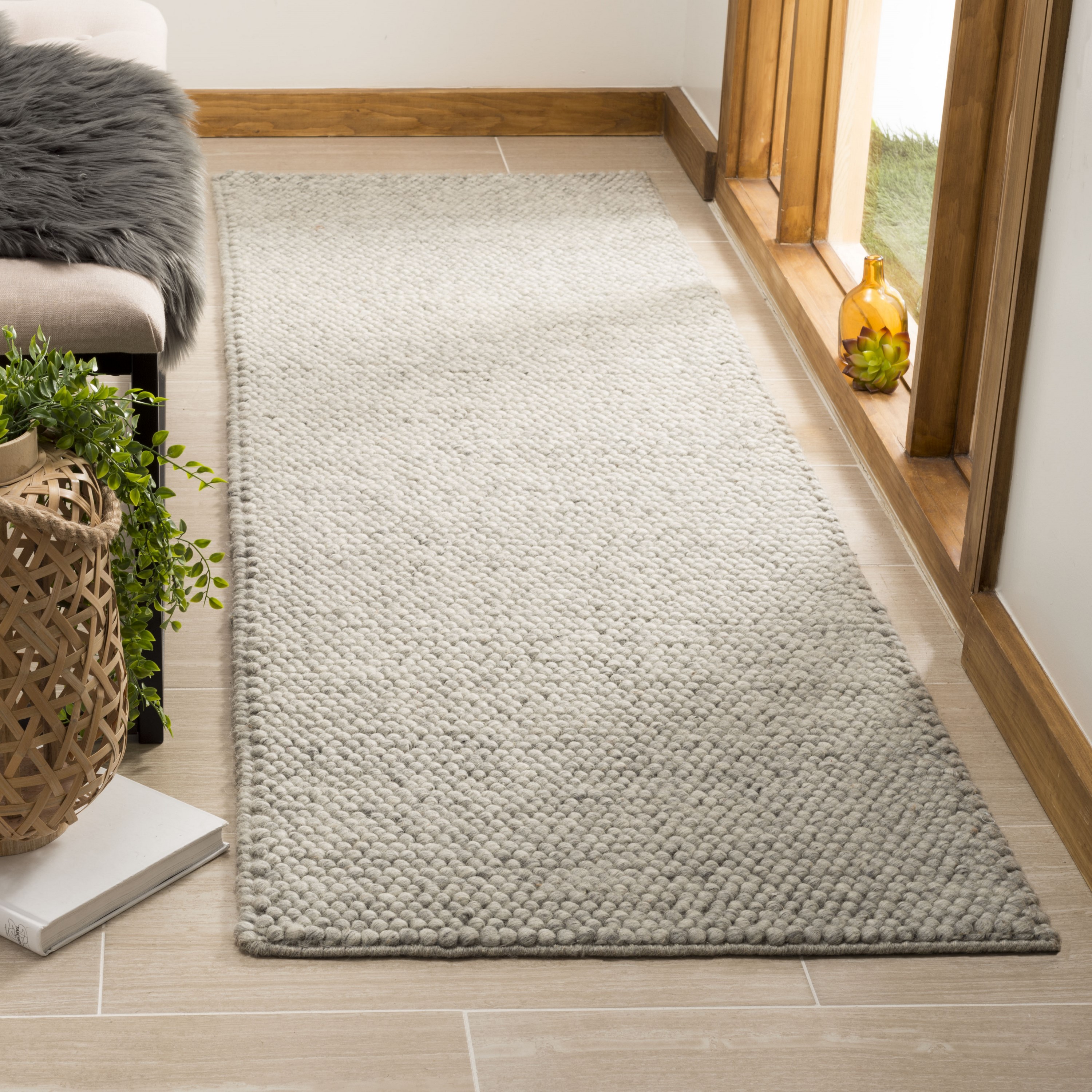 Safavieh NAT620C-28 Natura Waterton 2 x 8 (ft) Wool Silver Rectangular Indoor Abstract Coastal Runner rug