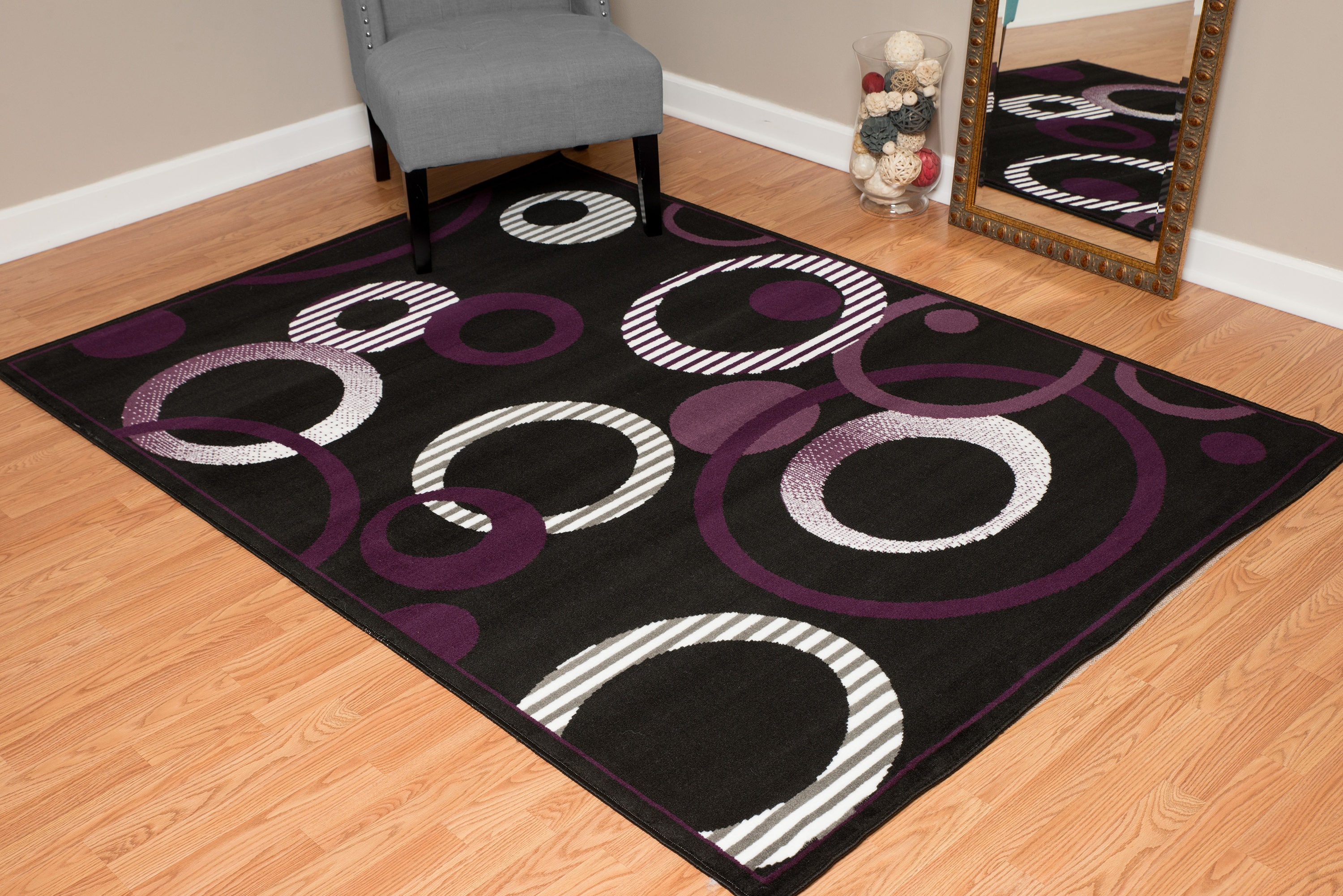 Rubber Backed Area Rug, 39 x 58 inch, Modern Circles, Non Slip