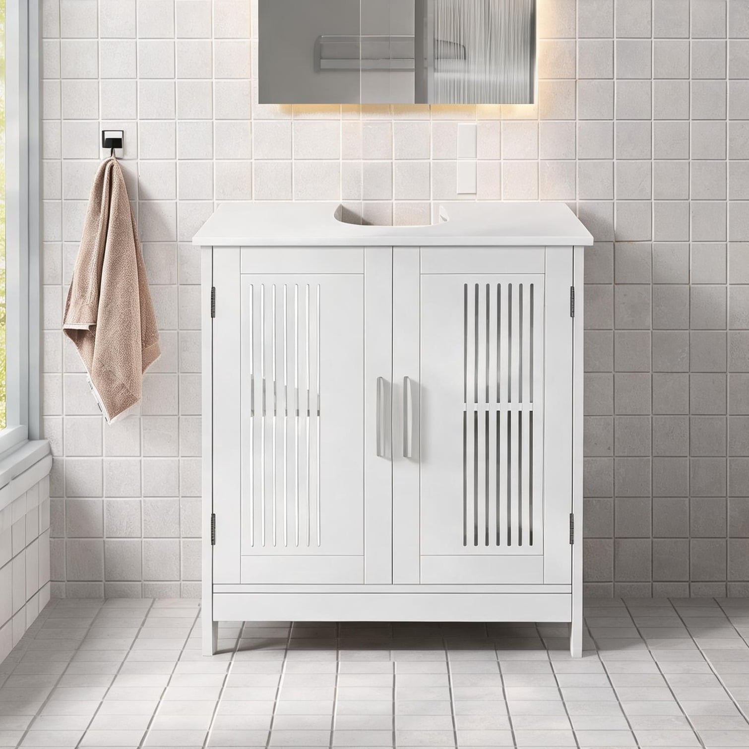 Watnature Cabinet with White MDF and Metal Storage and Shelving Adjustable Design Metal Frame