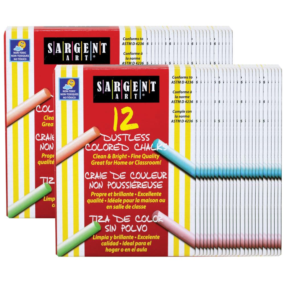 Sargent Art Dustless Chalkboard Chalk, Assorted Colors, 12 Per Box, 24  Boxes at