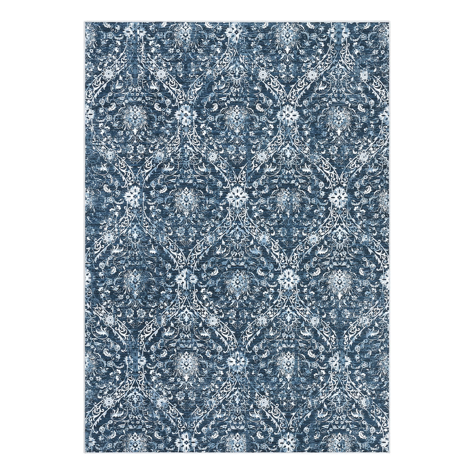 Qeetex LSN-PHO-16LUJQ9C 8 x 10 ft Polyester Cashmere Blue Rectangular Hallway Bathroom Entryway Kitchen Office Foldable Flower Printed Damascus Washable Area Rug