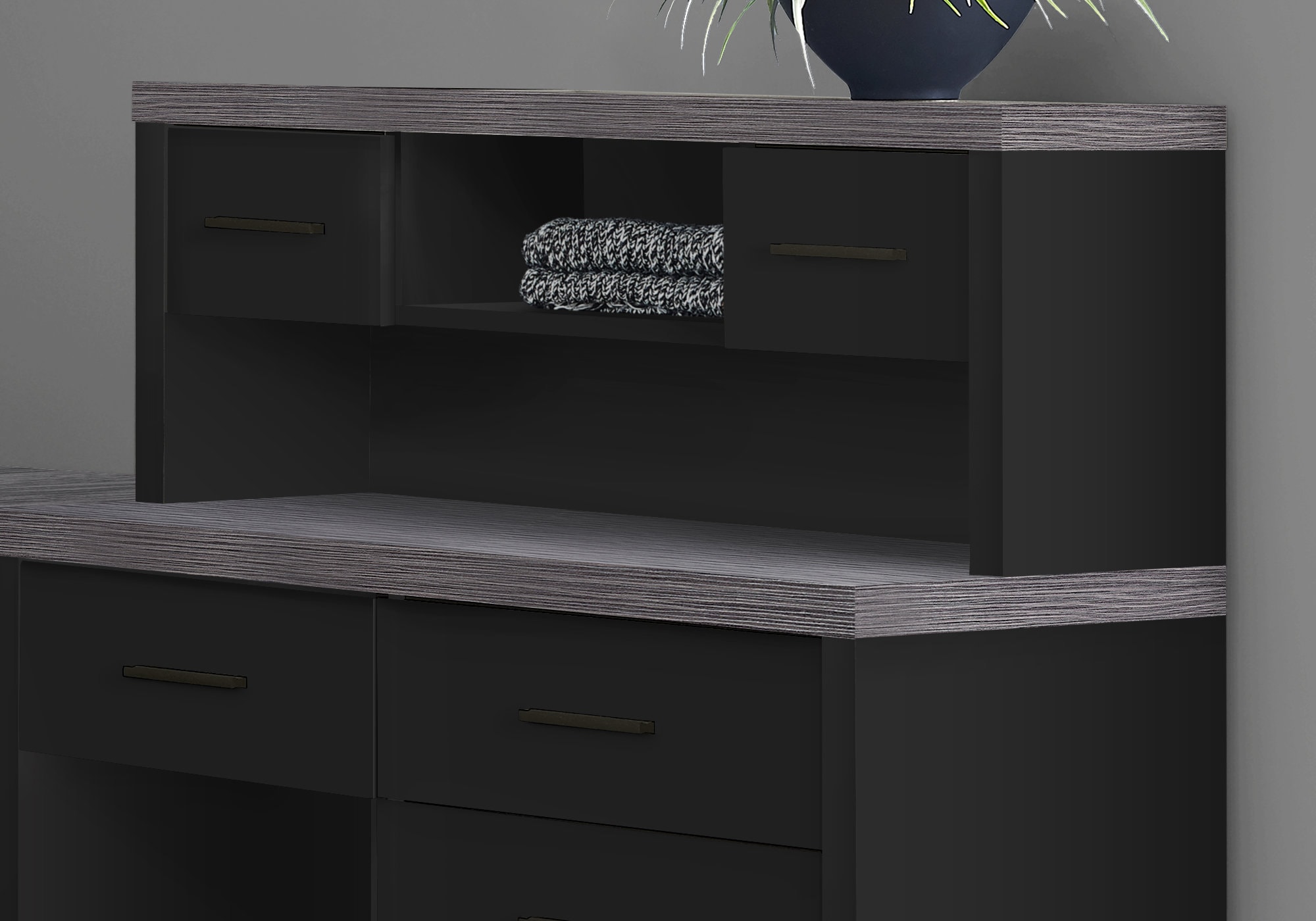 32 Gray Desk with Hutch & Drawers by Monarch –