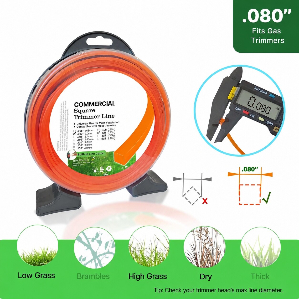 Adrinfly 1 Pound Square String Trimmer Line 080 Inch 557 Foot Roll ...