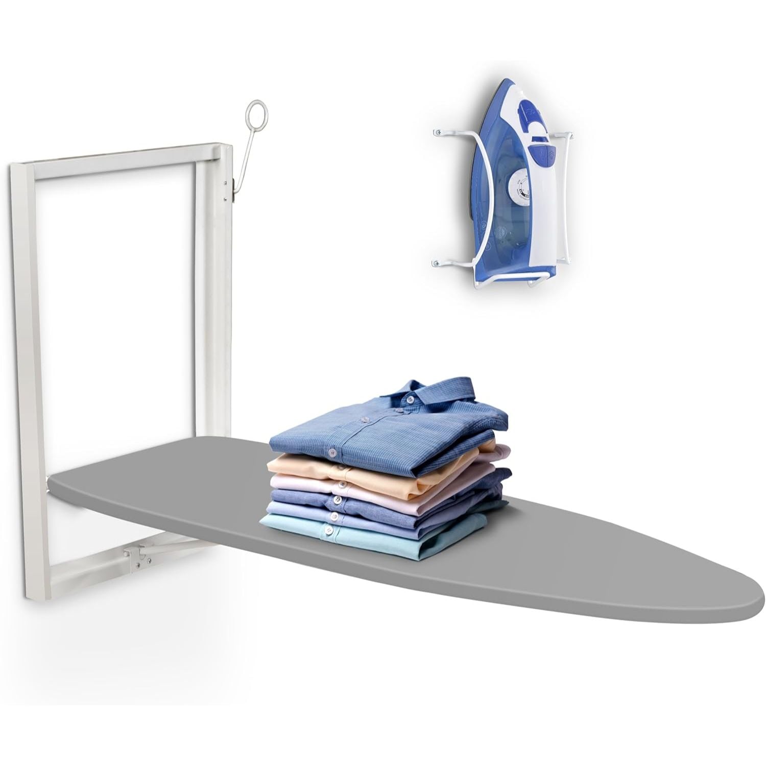 Ivation IVAWMIBWH Wall-Mounted Ironing Board- Foldable Iron Board with Iron Holder-Space Saving Design