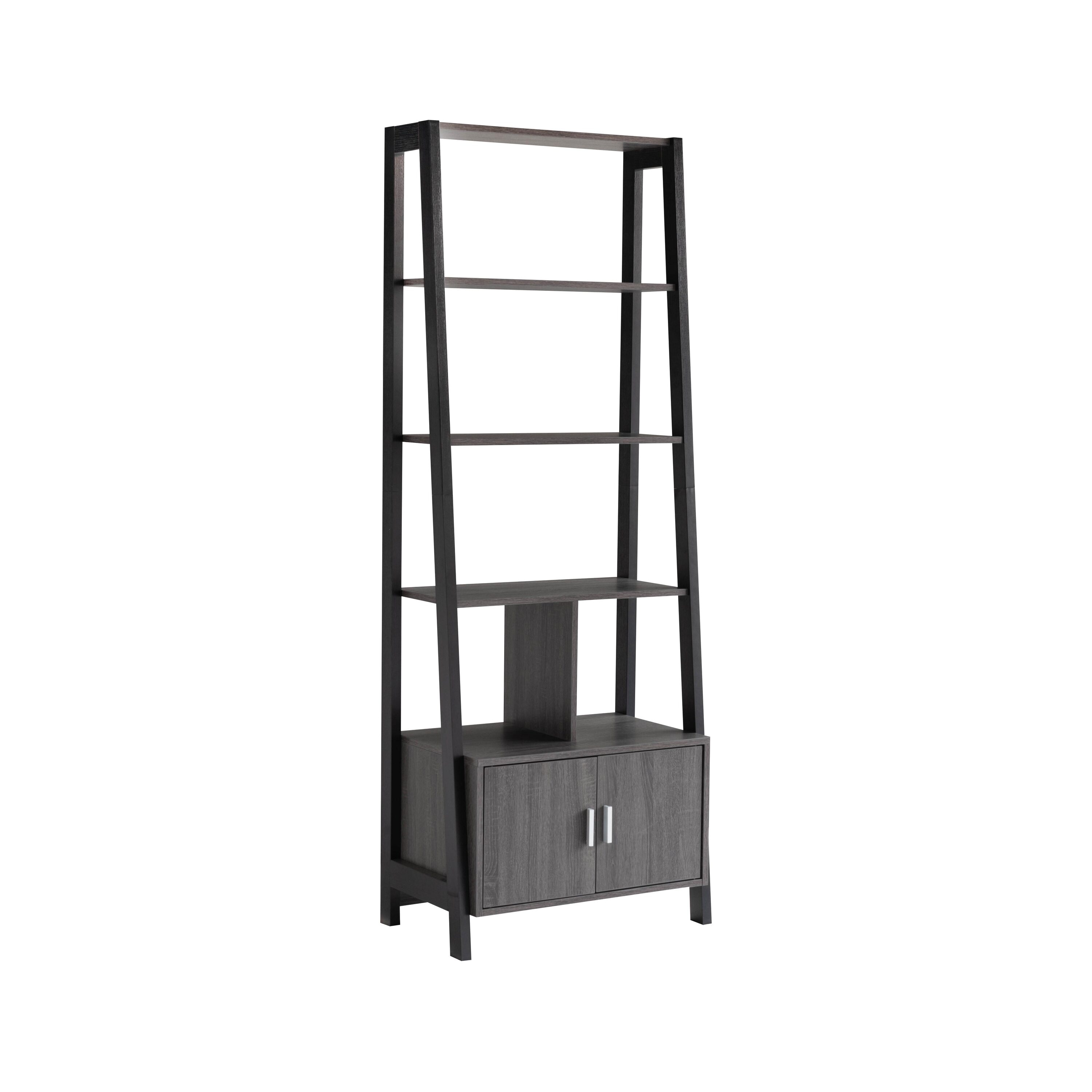 Benzara BM302951 Gray Composite 3 -Shelf Bookcase with Doors ( 25.5-in W x 70.25-in H x 15.75-in D ) Finished
