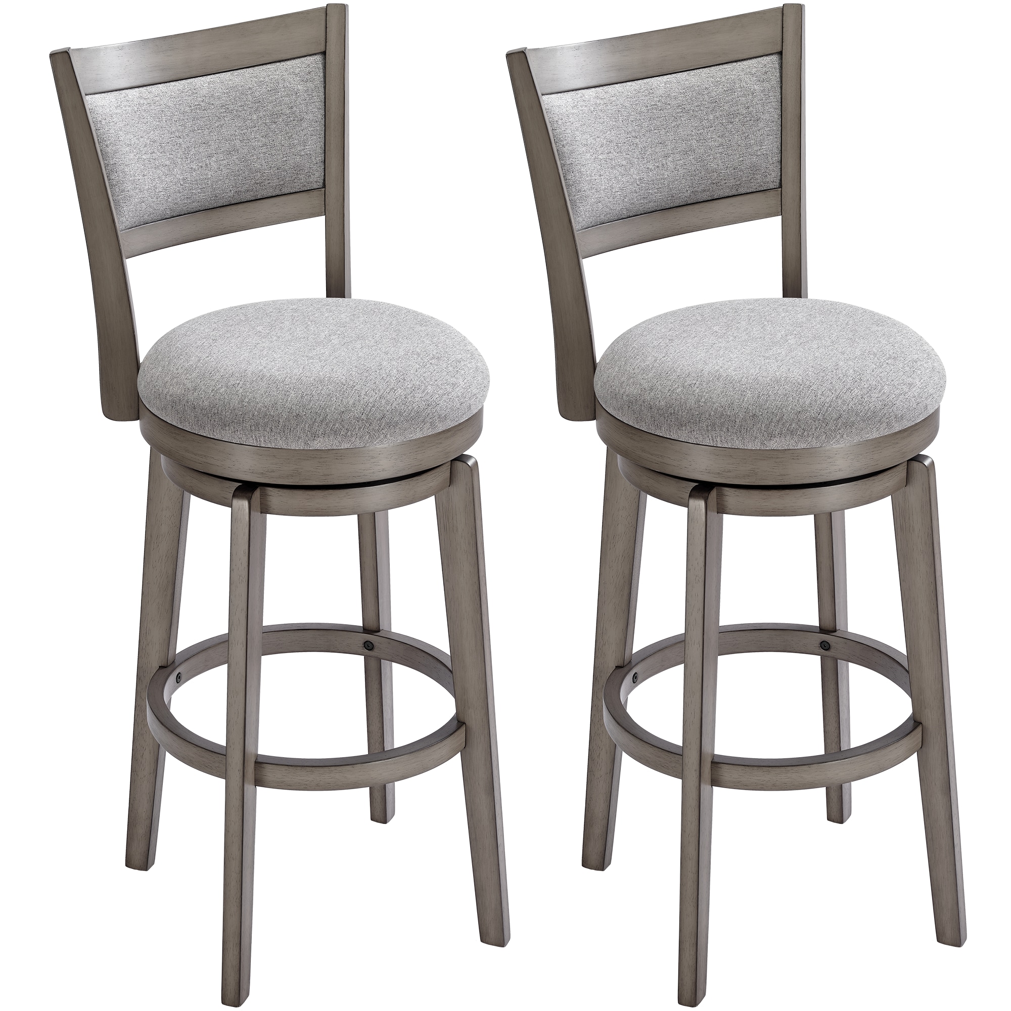 prilinex 56259929 Set of 2 Gray 30-in H Bar height (28-in to 33-in) Round Seat Upholstered Swivel Wood Back Bar Stool Back