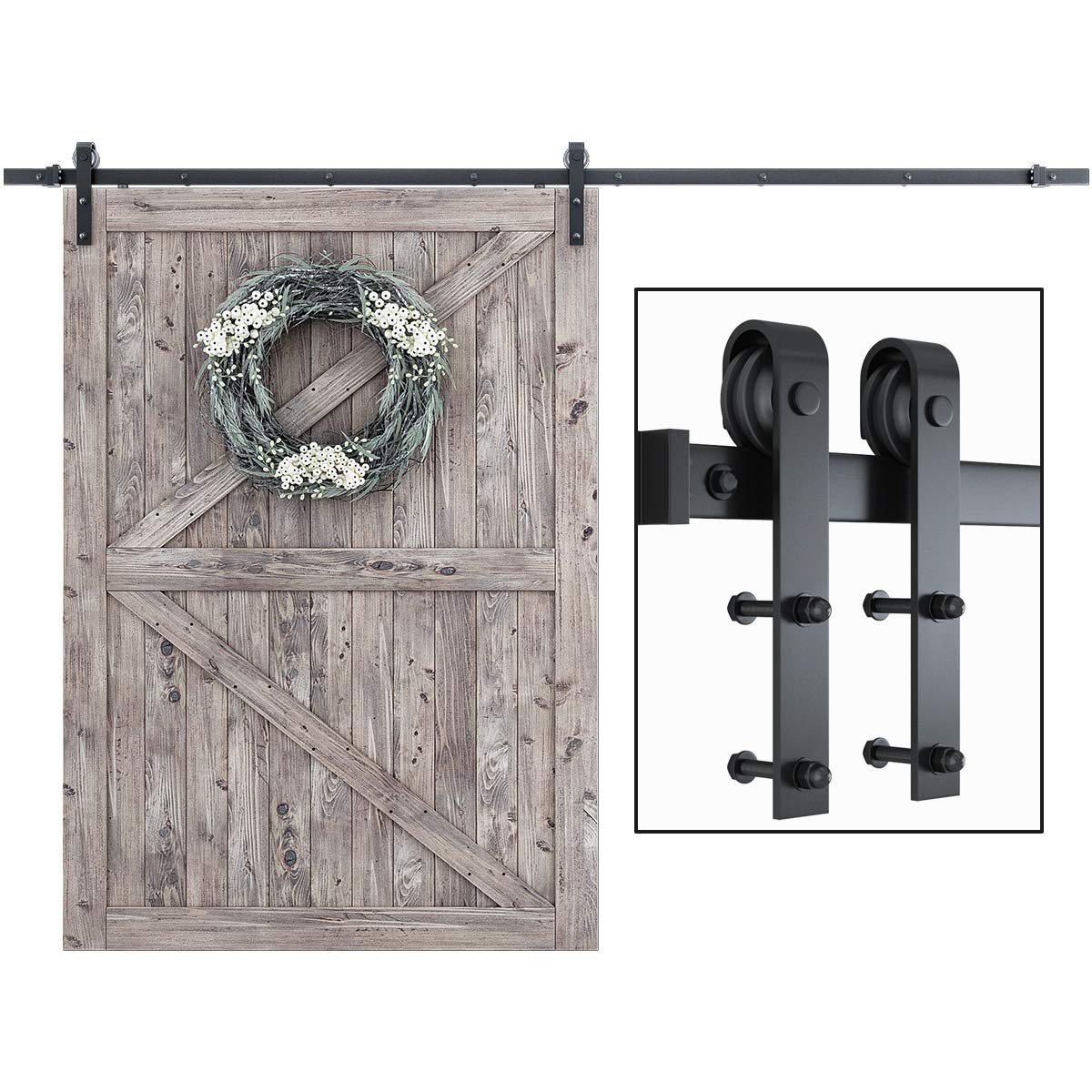 Yichuhaoxi  10FT Sliding Barn Door Hardware Kit Heavy Duty Track Smooth Quiet Operation Fits 60 Inch Wide Door Panel J Shape Hanger Black