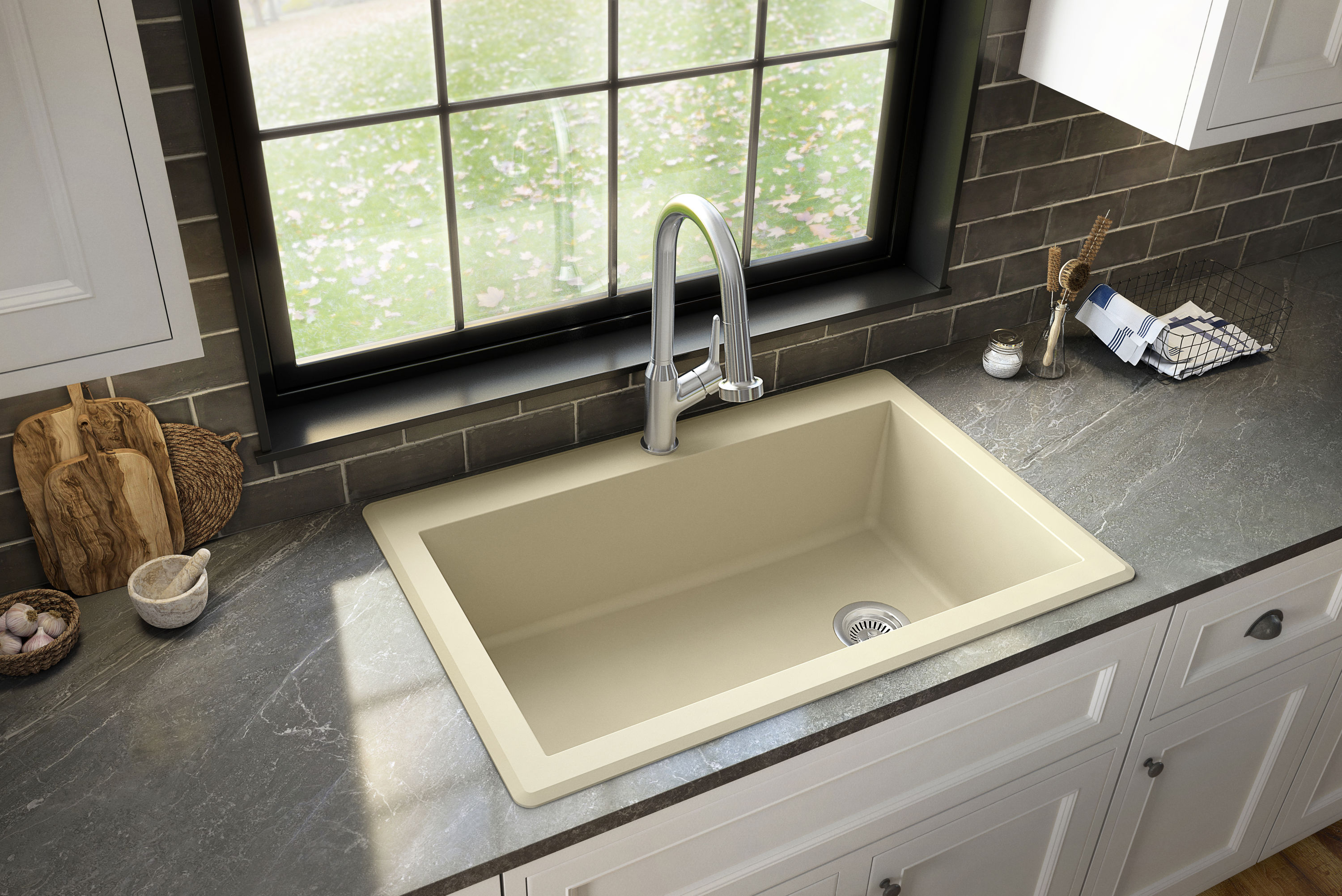 Karran QT-670-BI Drop-in 33.0-in x 22.0-in Quartz Single bowl 1-Hole Kitchen Sink