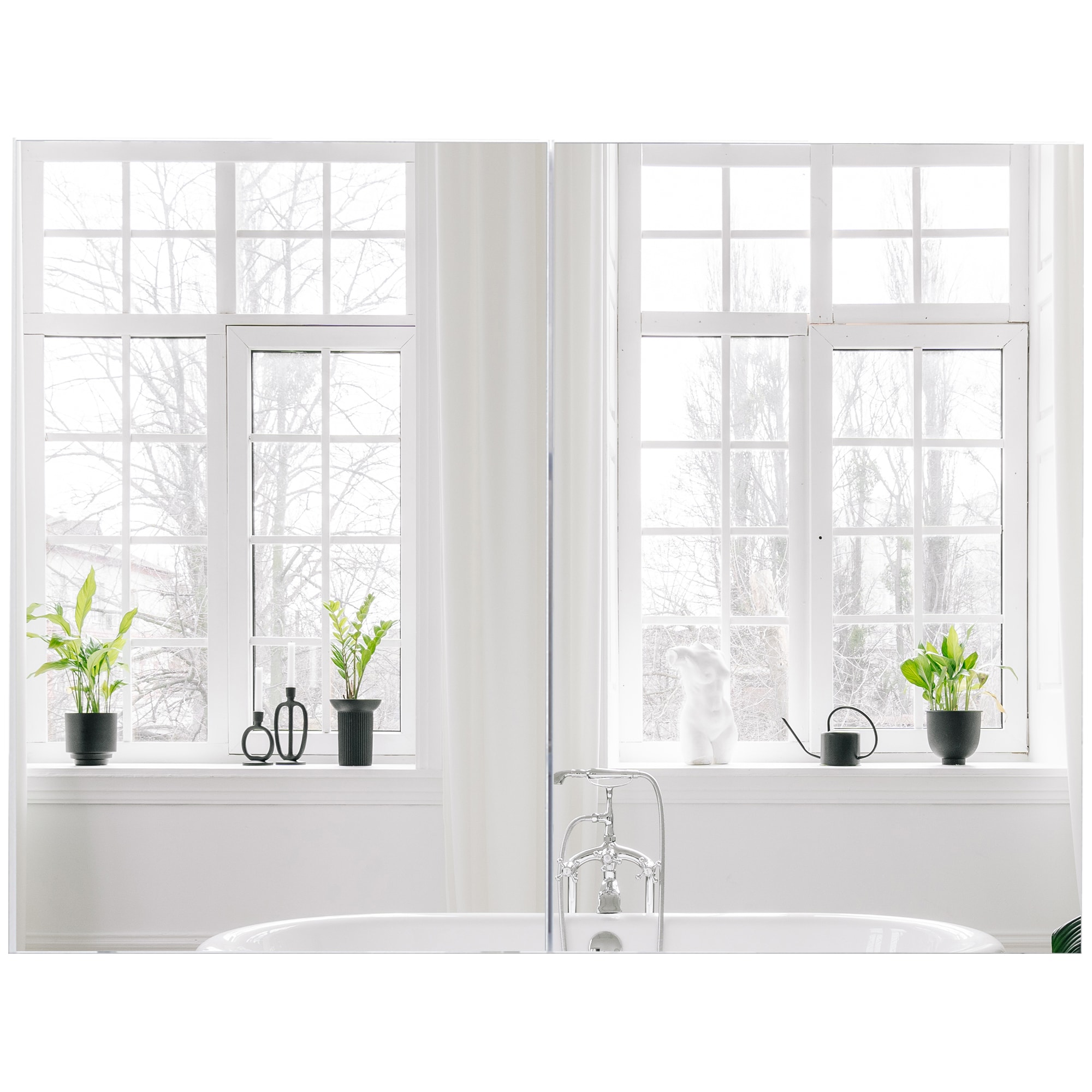 LOVMOR  31.5-in x 6-in x 23.5-in White Bathroom Wall Cabinet with Mirror and Adjustable Shelves and Double Door
