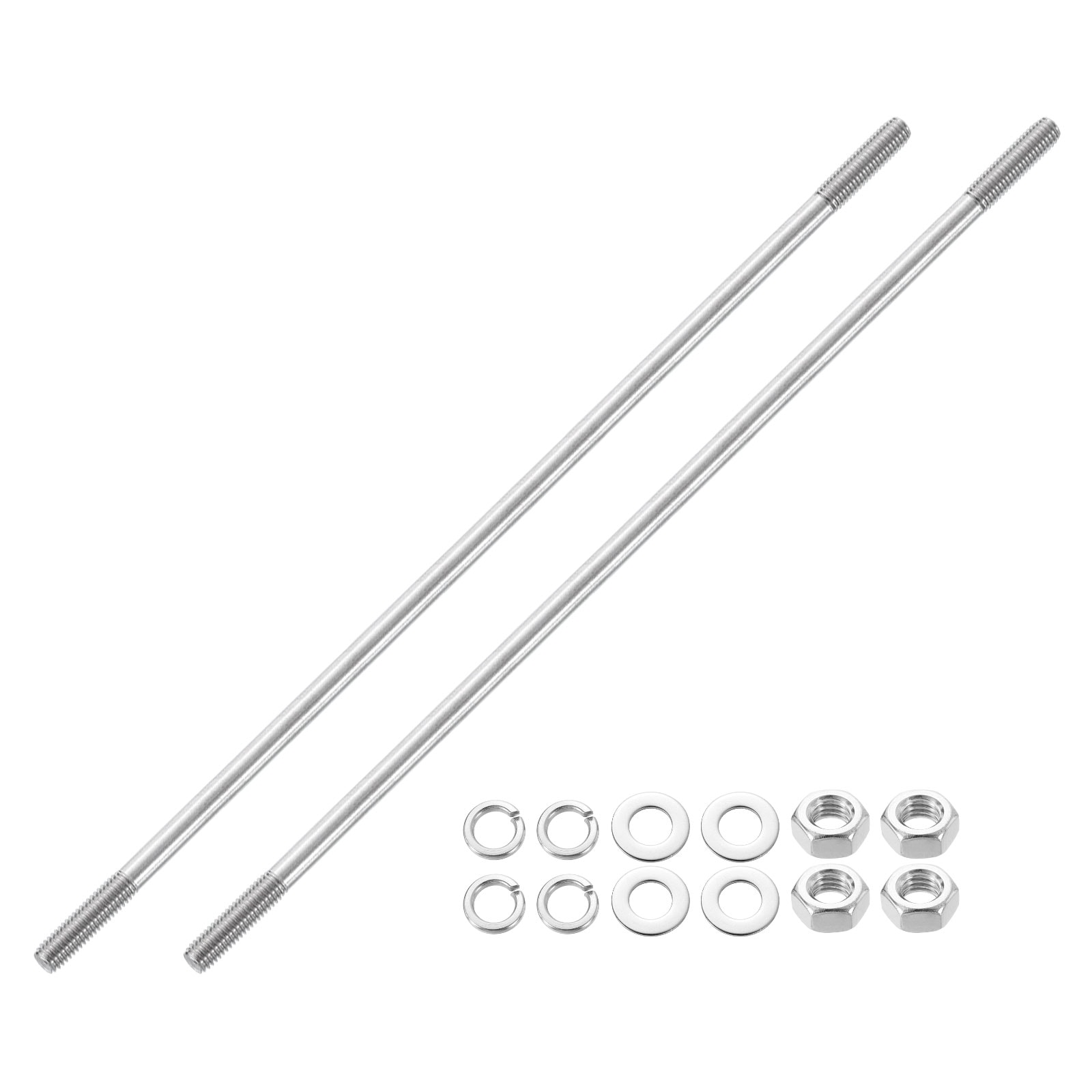 Unique Bargains 2pcs Double Ended Stud Screws M8x300mm 304 Stainless Steel Dual Threaded Rod Bolts with Nuts and Flat and Lock Washers Double End Threaded Stud Screw Bolt for House Maintenance