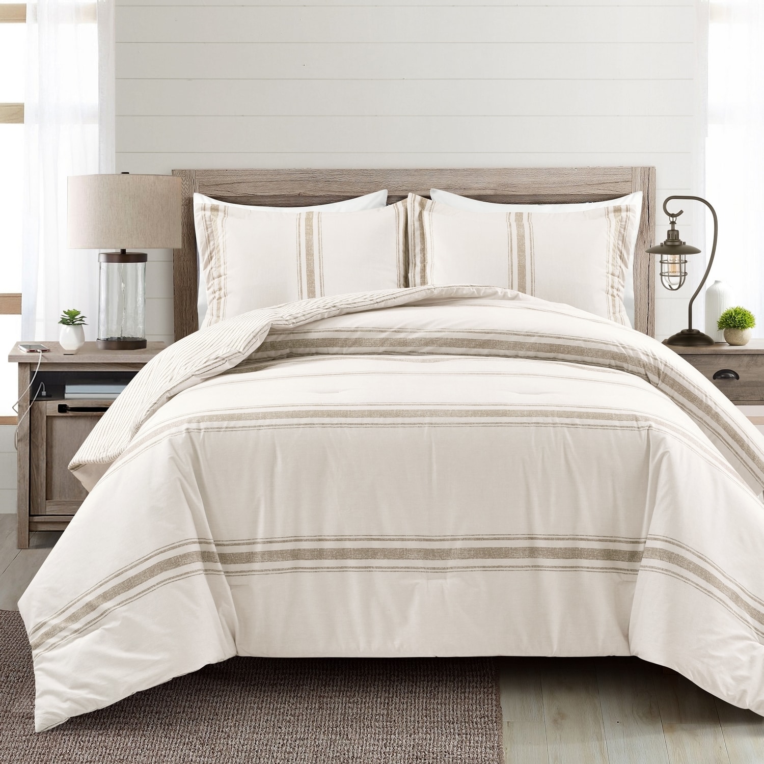 Lush Decor 16T005564 Neutral Stripe Reversible Full/Queen Comforter Cotton