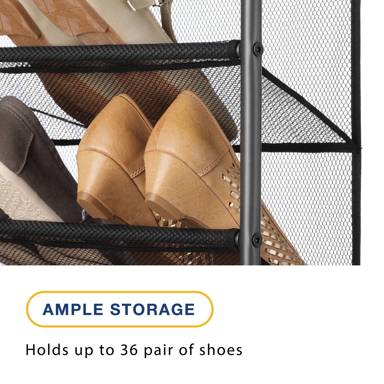 Gunmetal Gray Over-the-Door 36-Pair Shoe Rack with Mesh