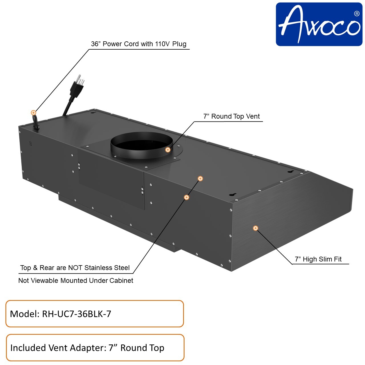 Awoco RH-UC7-36BLK-7 Undercabinet-Range-Hoods - View #6
