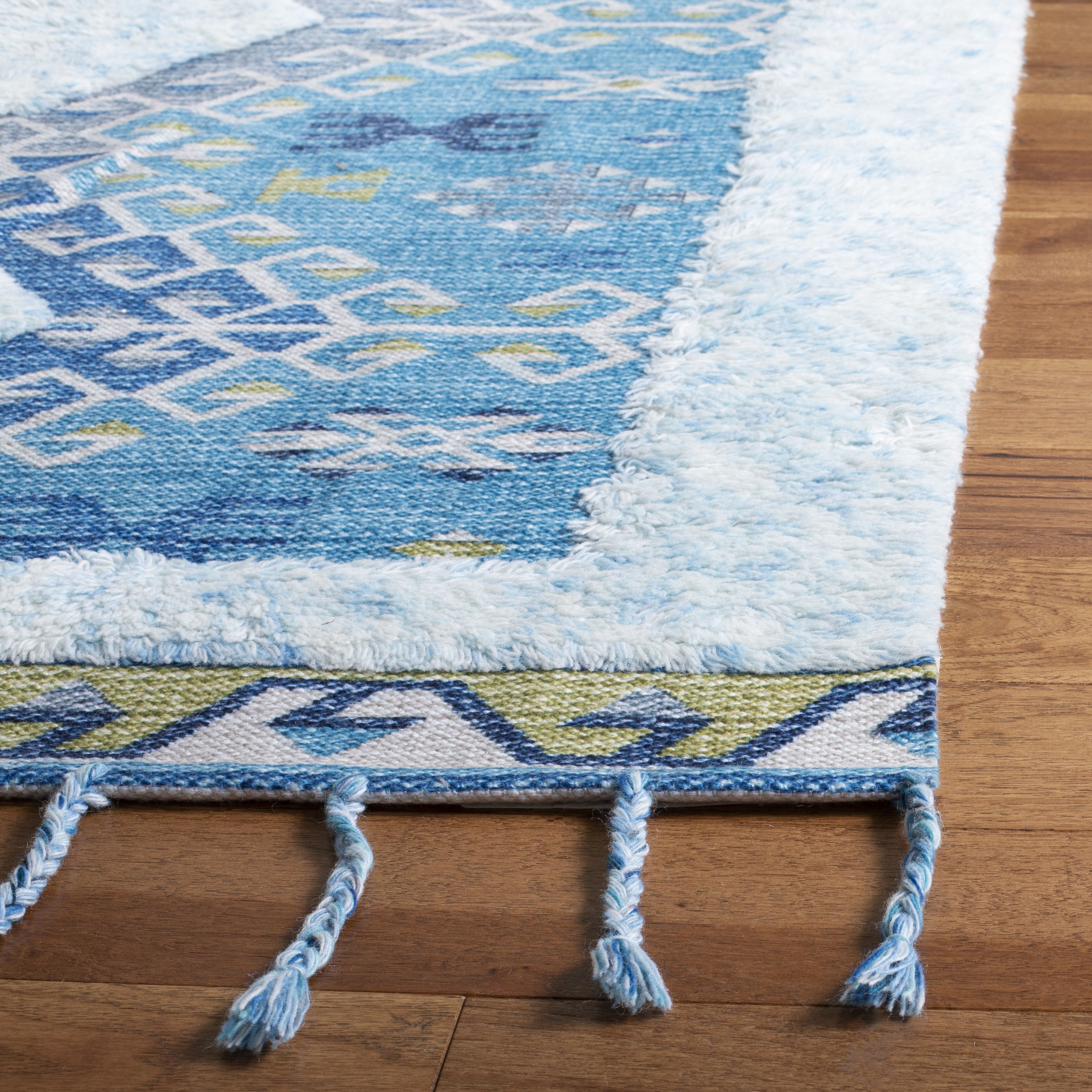 Turquoise Blue Flat Woven Wool 8' x 10' Area Rug