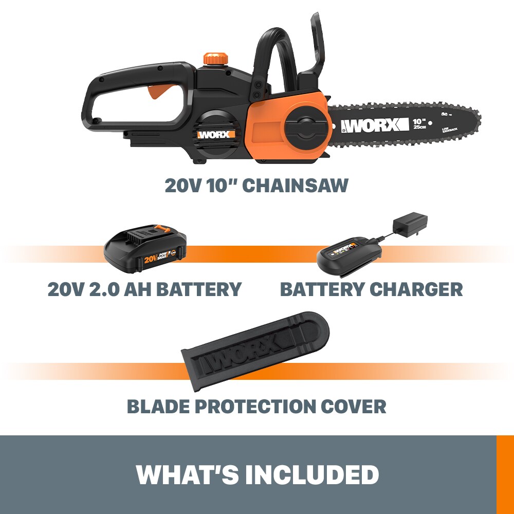 WORX 20-volt Max 10-in Battery 2 Ah Chainsaw (Battery and Charger