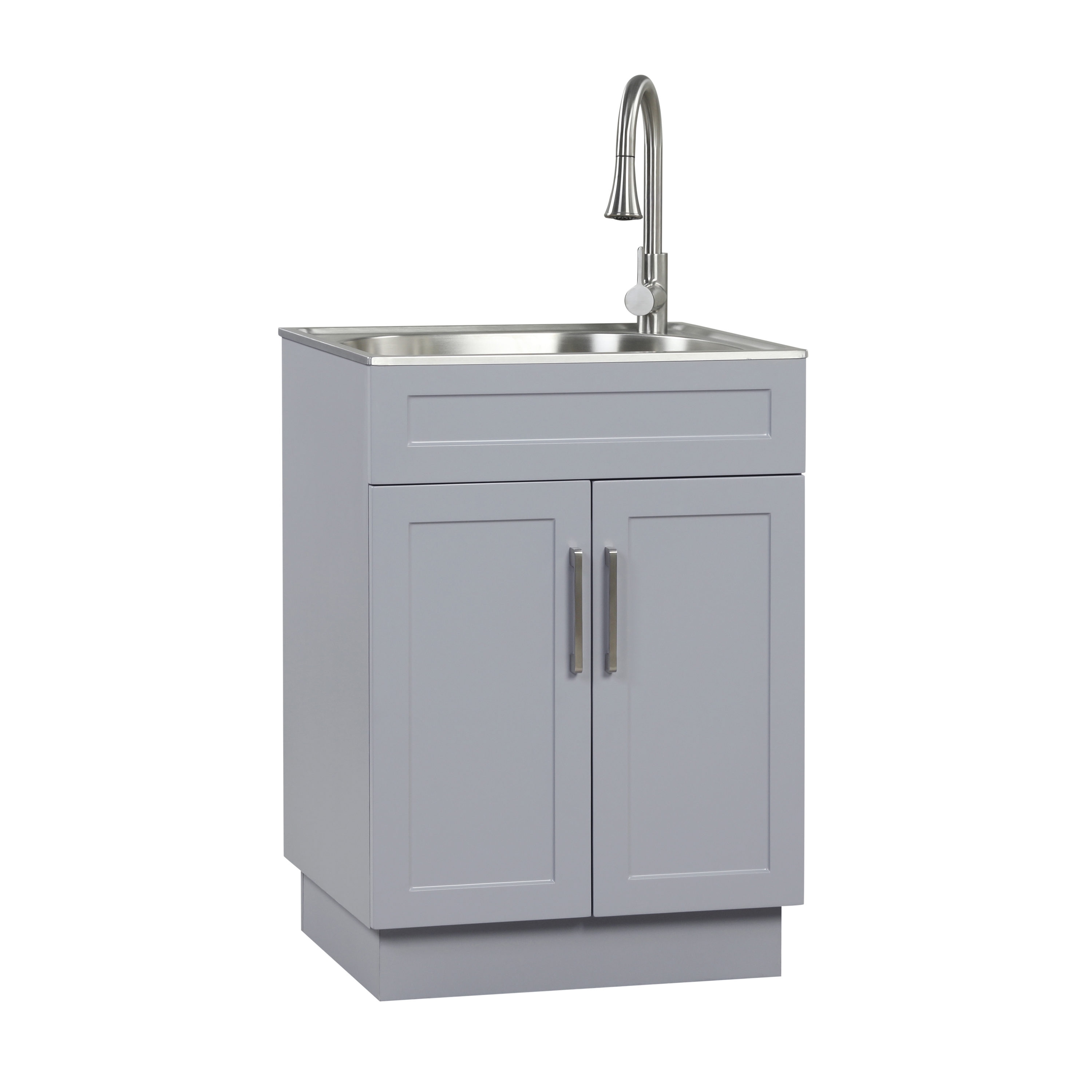 White Laundry Utility Cabinet W Stainless Steel Sink And Faucet Combo