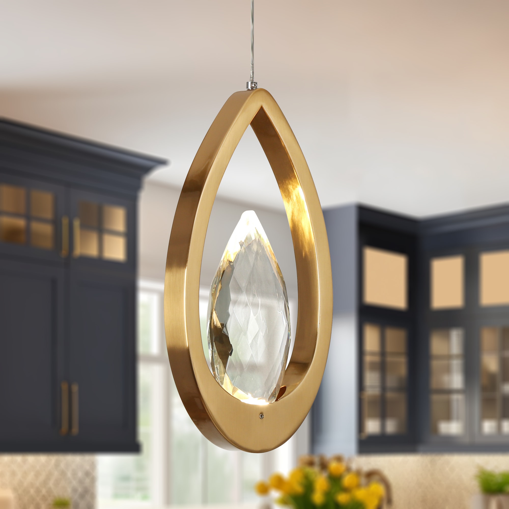 LNC HA05086 Grouse 1 -Light Polished Copper and Crystal Glam Teardrop Integrated LED Mini Hanging Pendant light