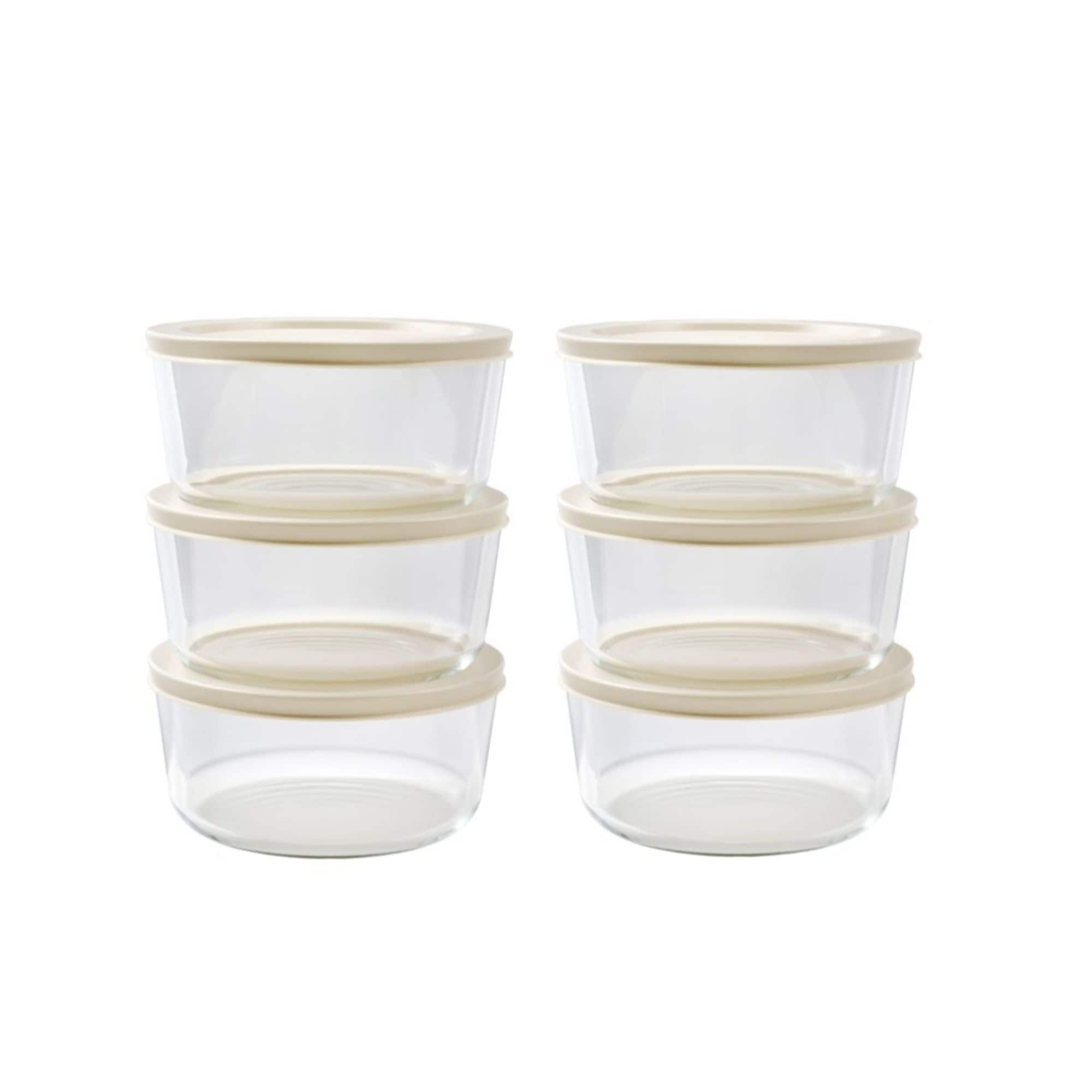 Dura Living 12-Piece Set (4-Cup / 32oz.) Round Glass Storage Containers With Lids - Warm Beige