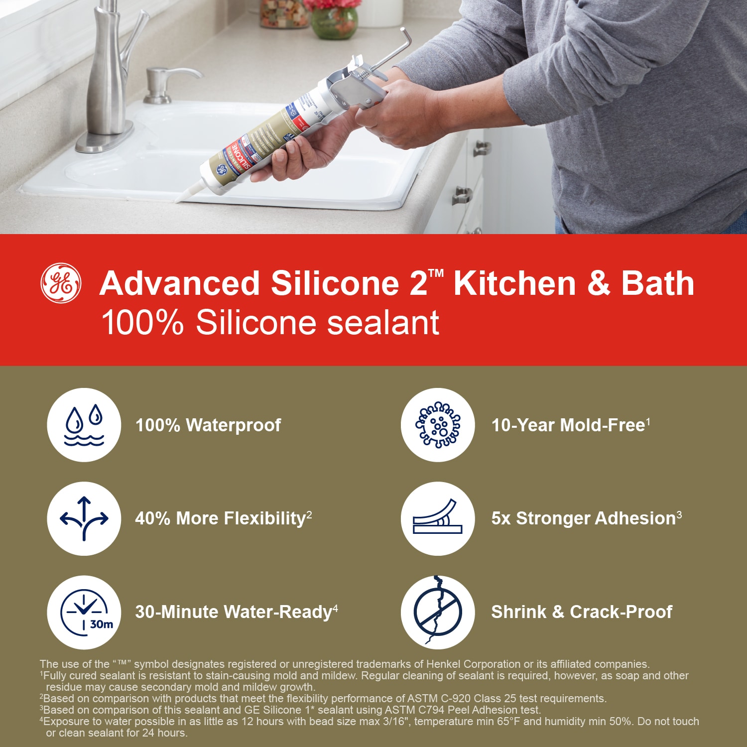 GE GE Advanced Silicone 2 10.1 oz. White Kitchen and Bath Sealant 2812565 -  The Home Depot