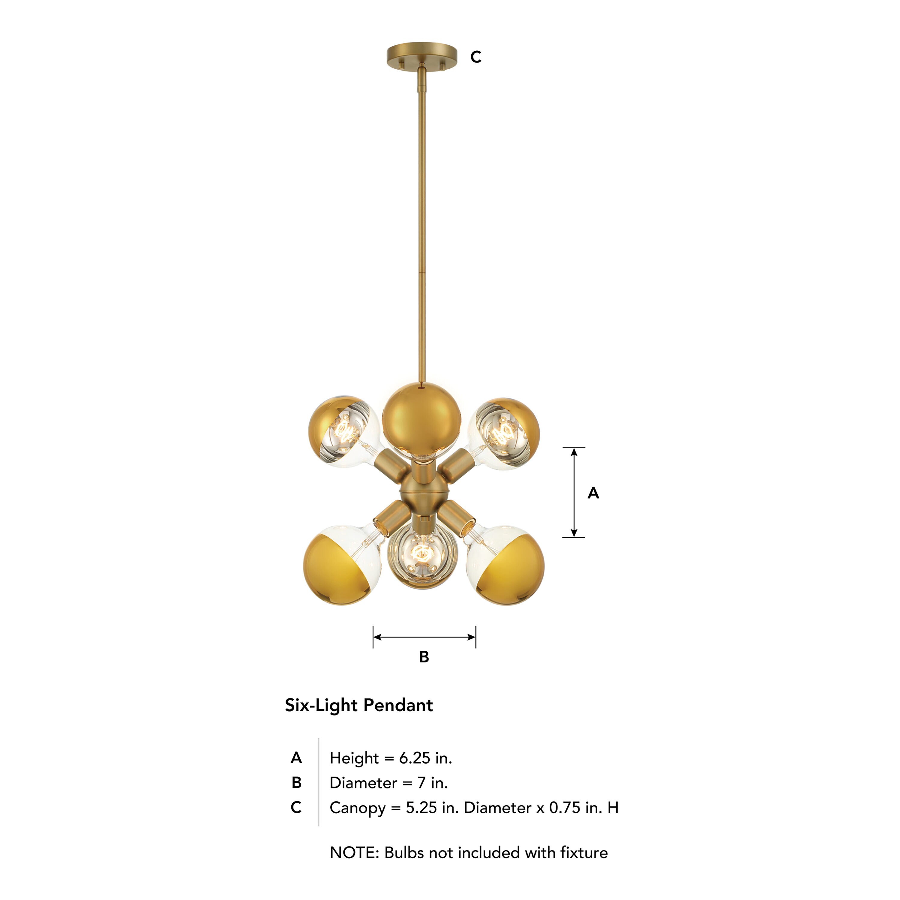 Gambit Brushed Gold 7" Mid-Century Modern Pendant Light