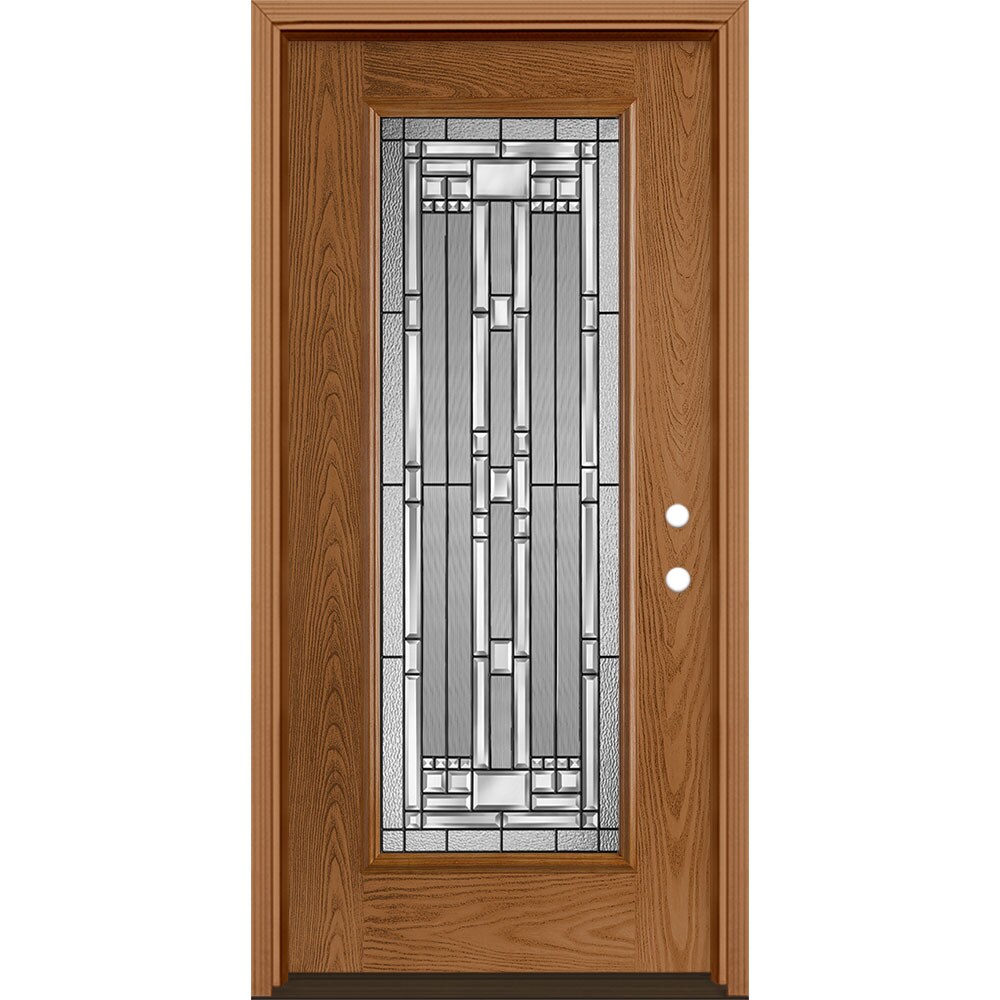 Masonite 3421155 Naples 36-in x 80-in x 4-9/16-in Fiberglass Full lite Left-hand inswing Woodhaven Stained Prehung Front Door with Brickmould Insulating core