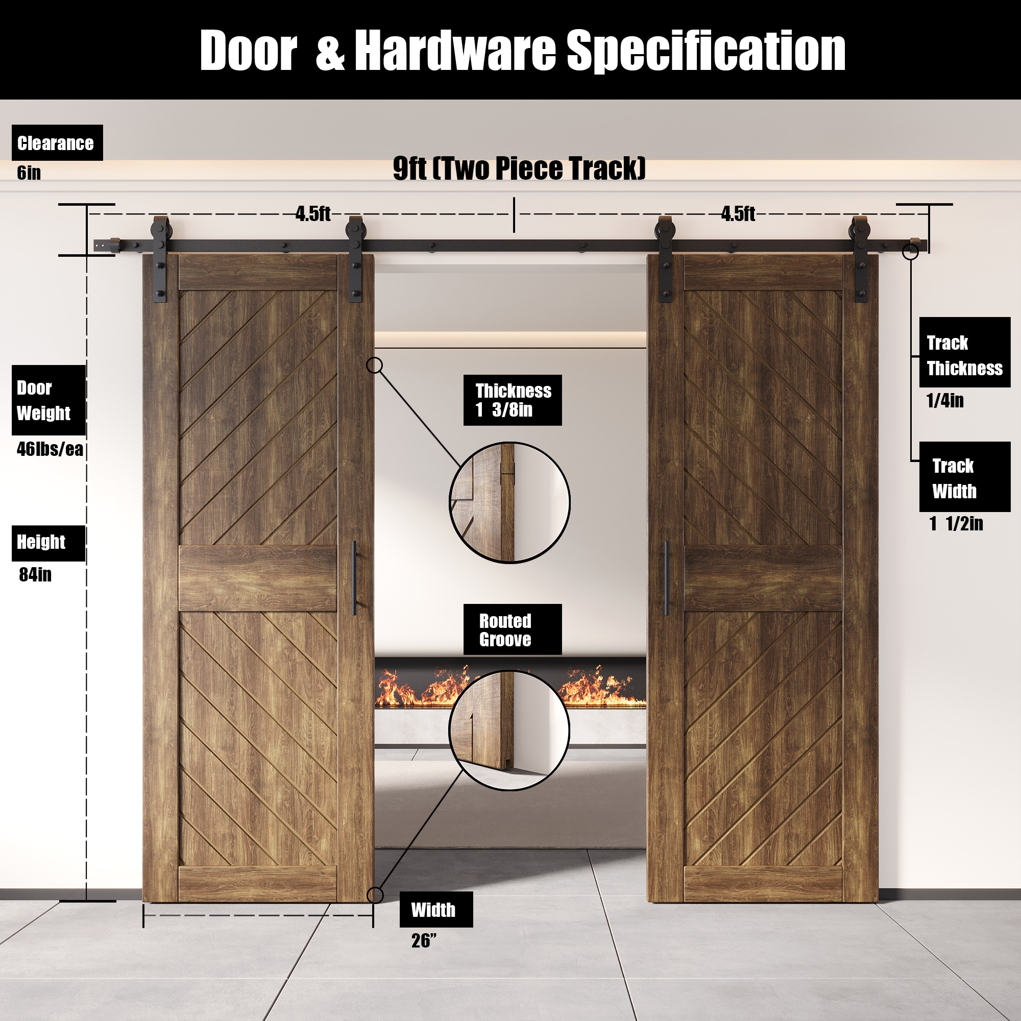 HOMACER YT2H108C-XT3-2684-WA Barn-Doors - View #2