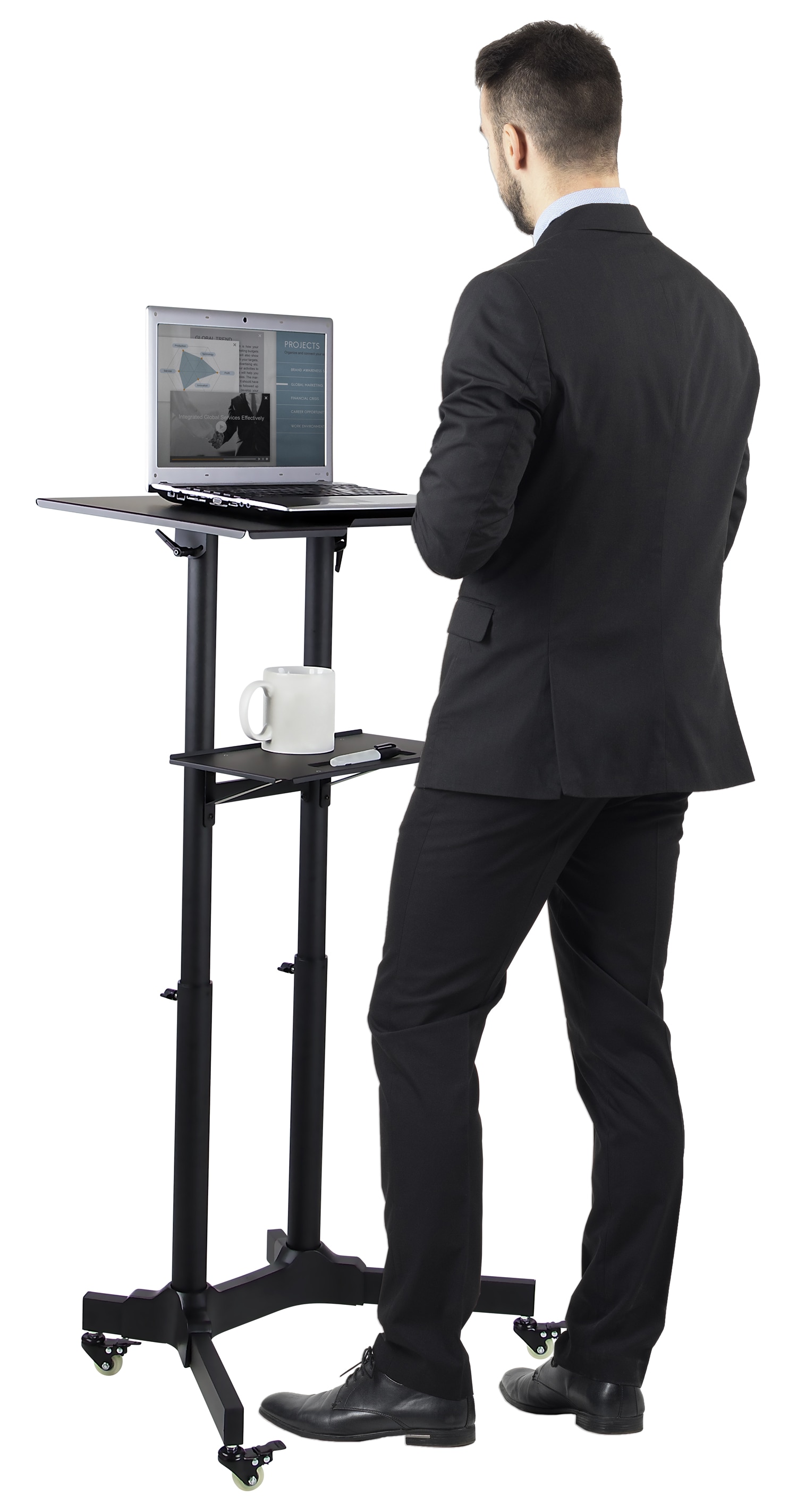 Black Aluminum Adjustable Mobile Standing Desk with Casters