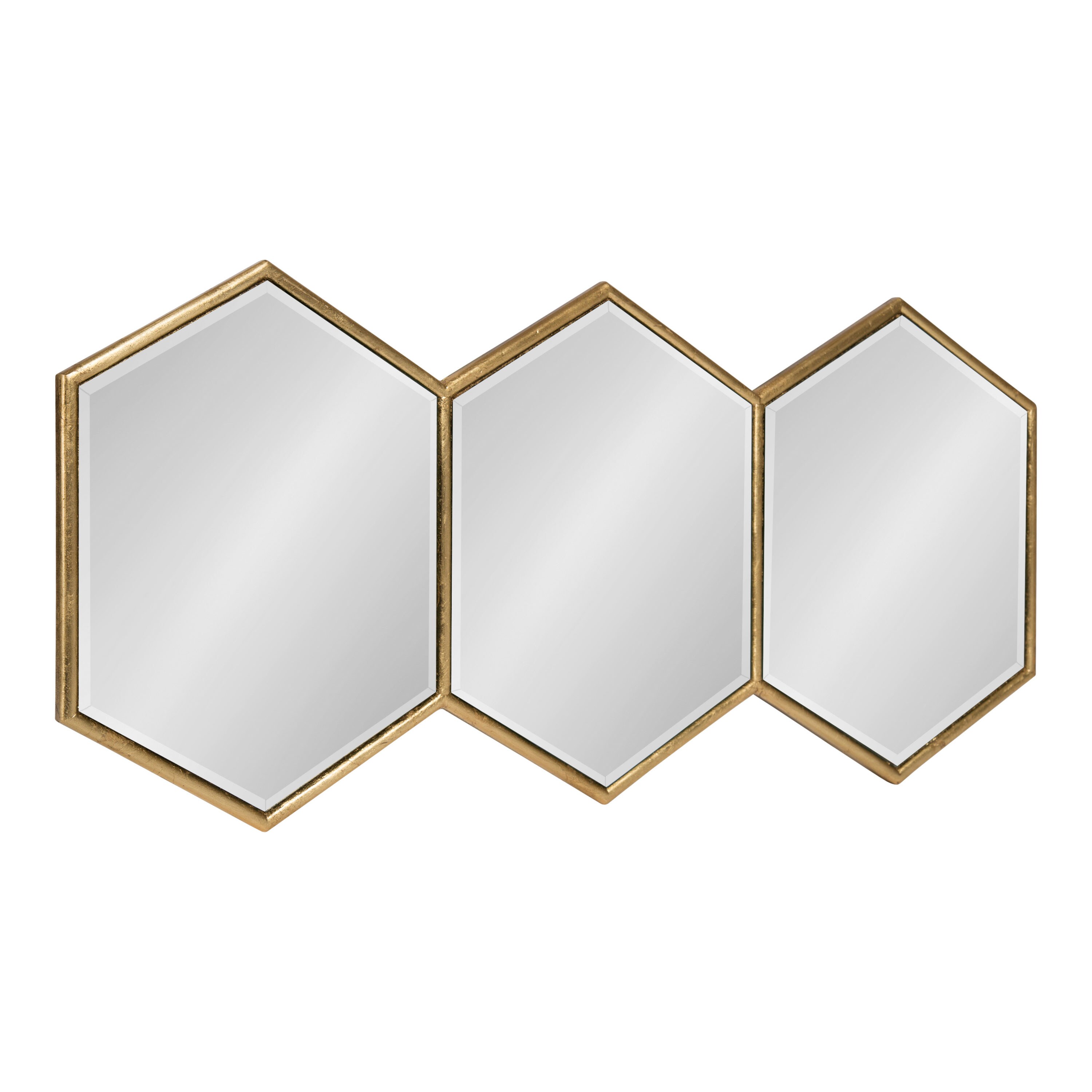 Gold Hexagon Trio Wall Mount Accent Mirror with Beveled Glass