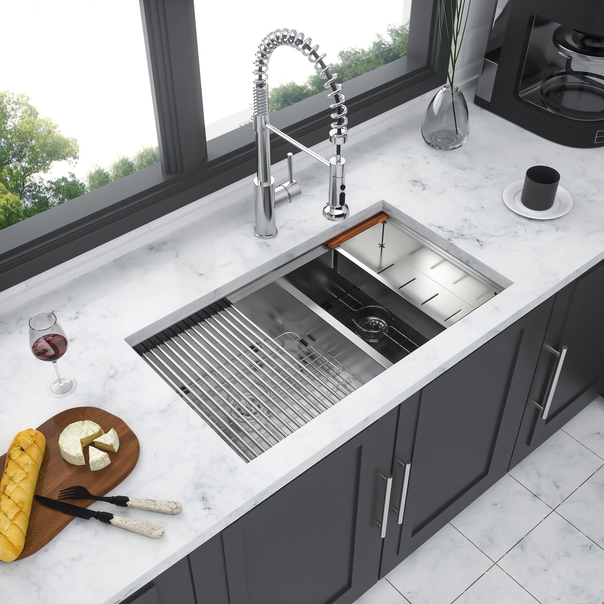 IAK 32 inch x 19 inch x 10 inch Brushed Nickel Stainless Steel Double Bowl Undermount Kitchen Sink with 60/40 Split Basin and 16 Gauge Construction