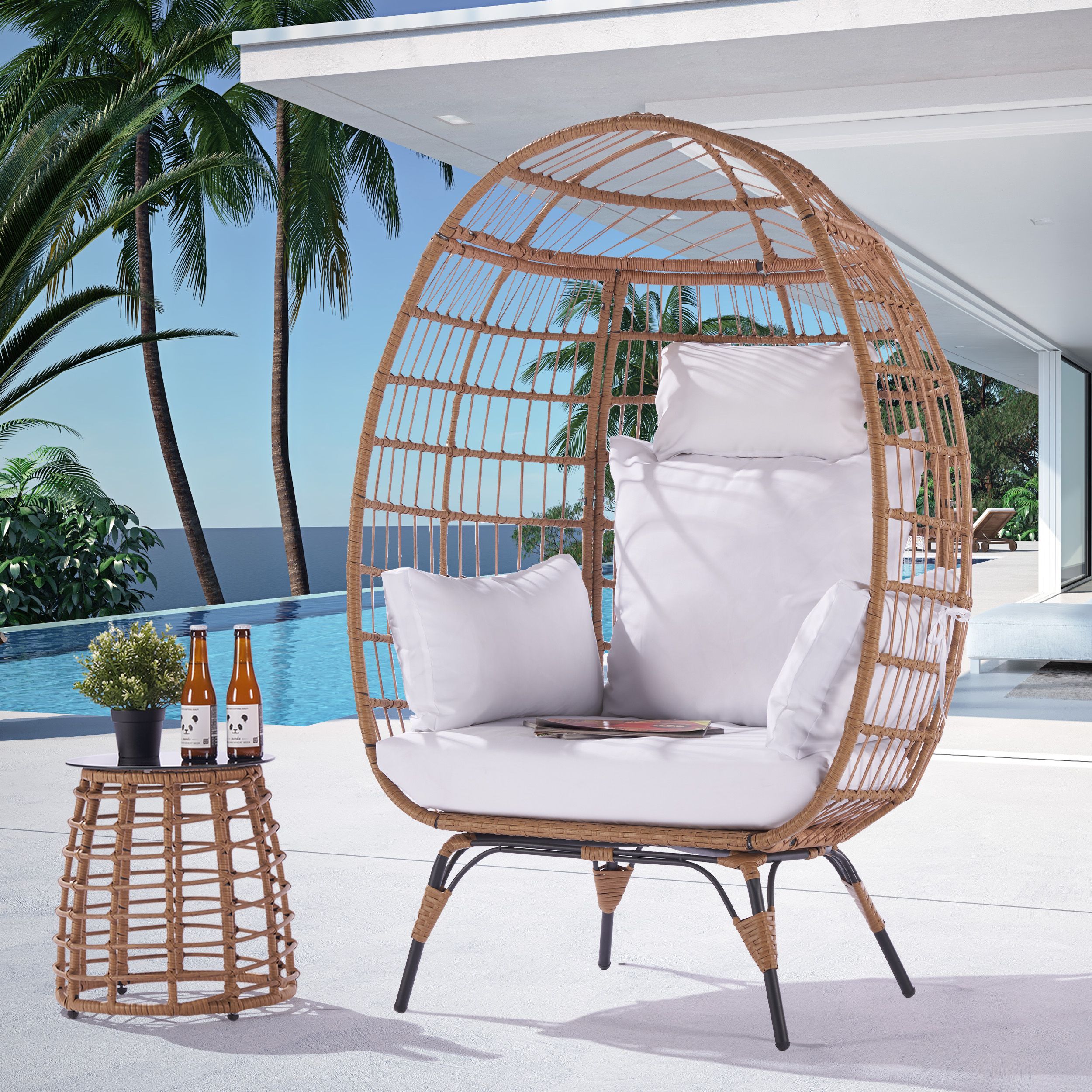 SANSTAR Patio Egg Chair Wicker Wood Wicker Frame Spring Motion Egg ...