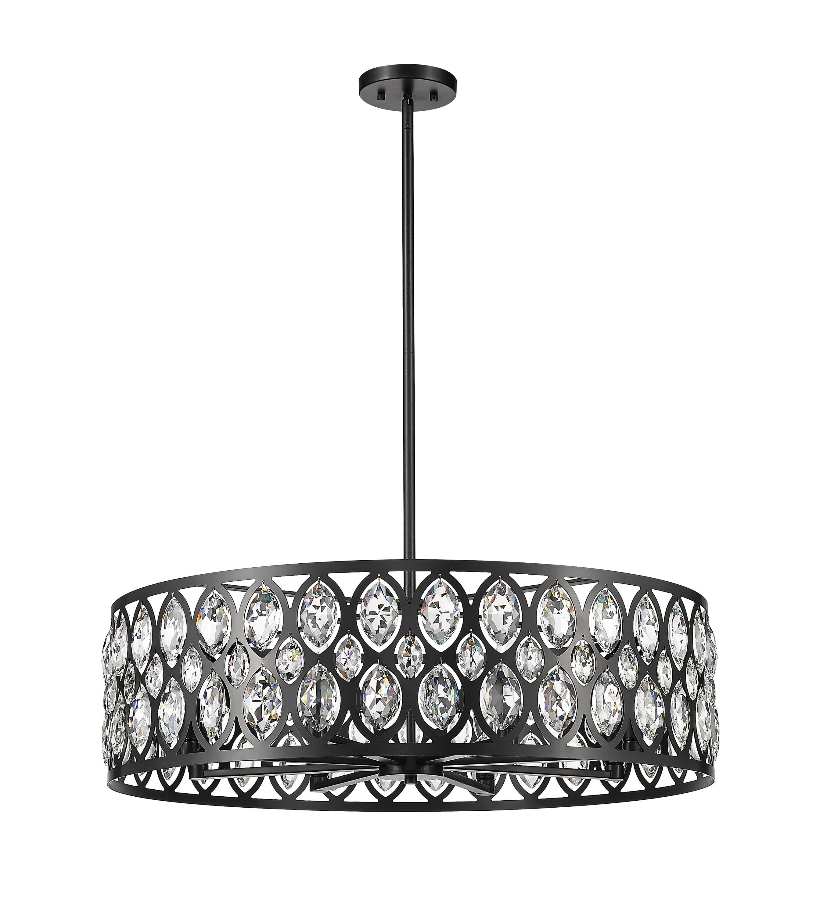 Elegant Matte Black Crystal Pendant 8-Light Chandelier