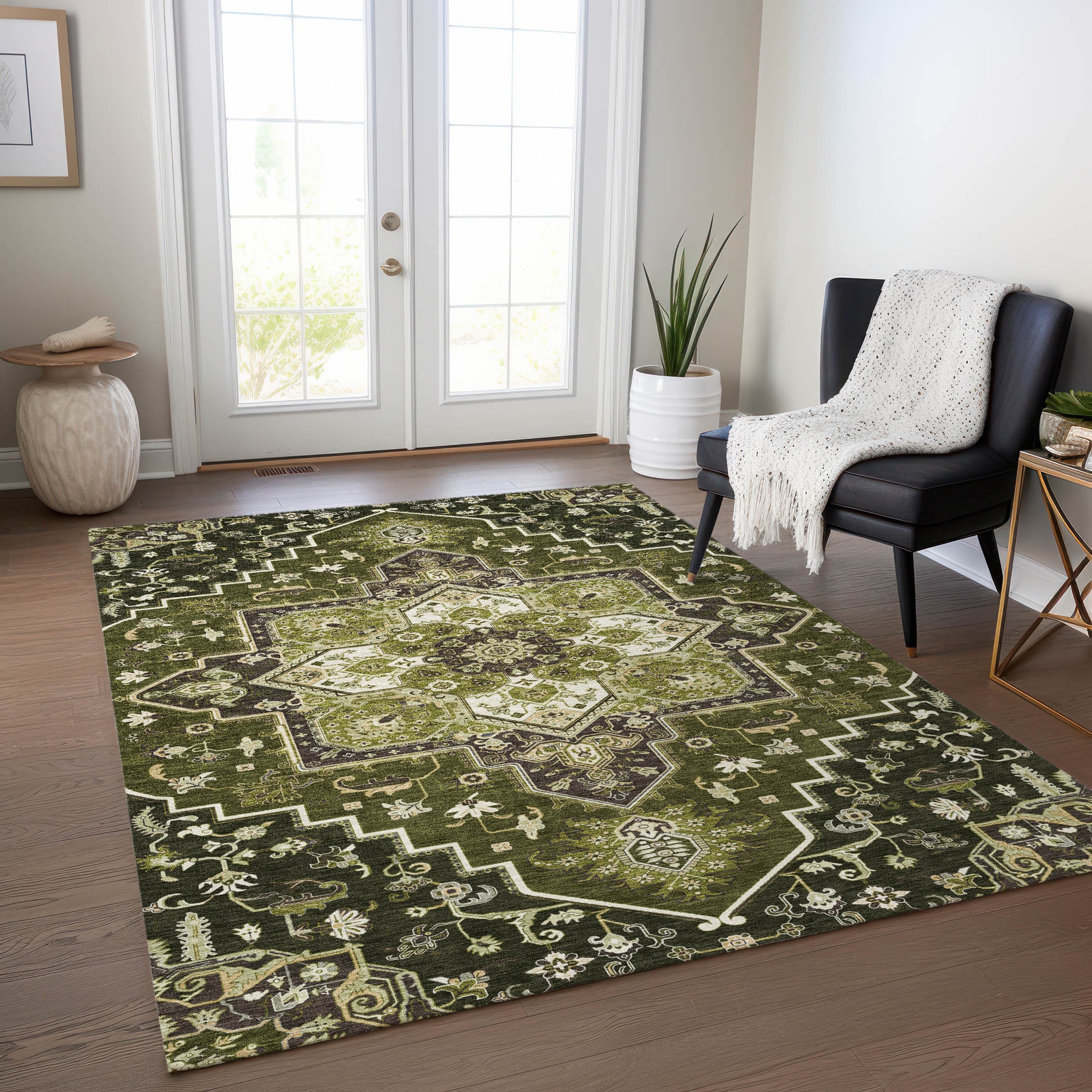 Addison Rugs ACN1036OL30X46 Chantille ACN1036OL 2 x 3 (ft) Polyester Olive Rectangular Indoor/Outdoor Geometric Machine washable Area rug