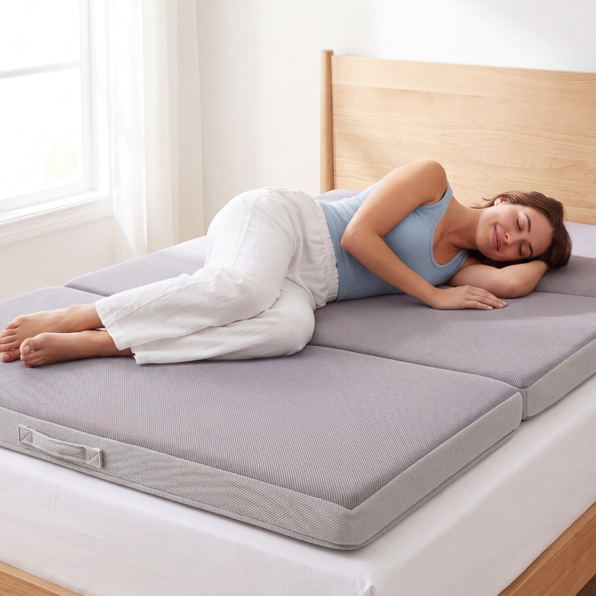 Best Choice Products - 4in Portable Queen Size Mattress Topper Tri-Fold Mattress Pad - Gray