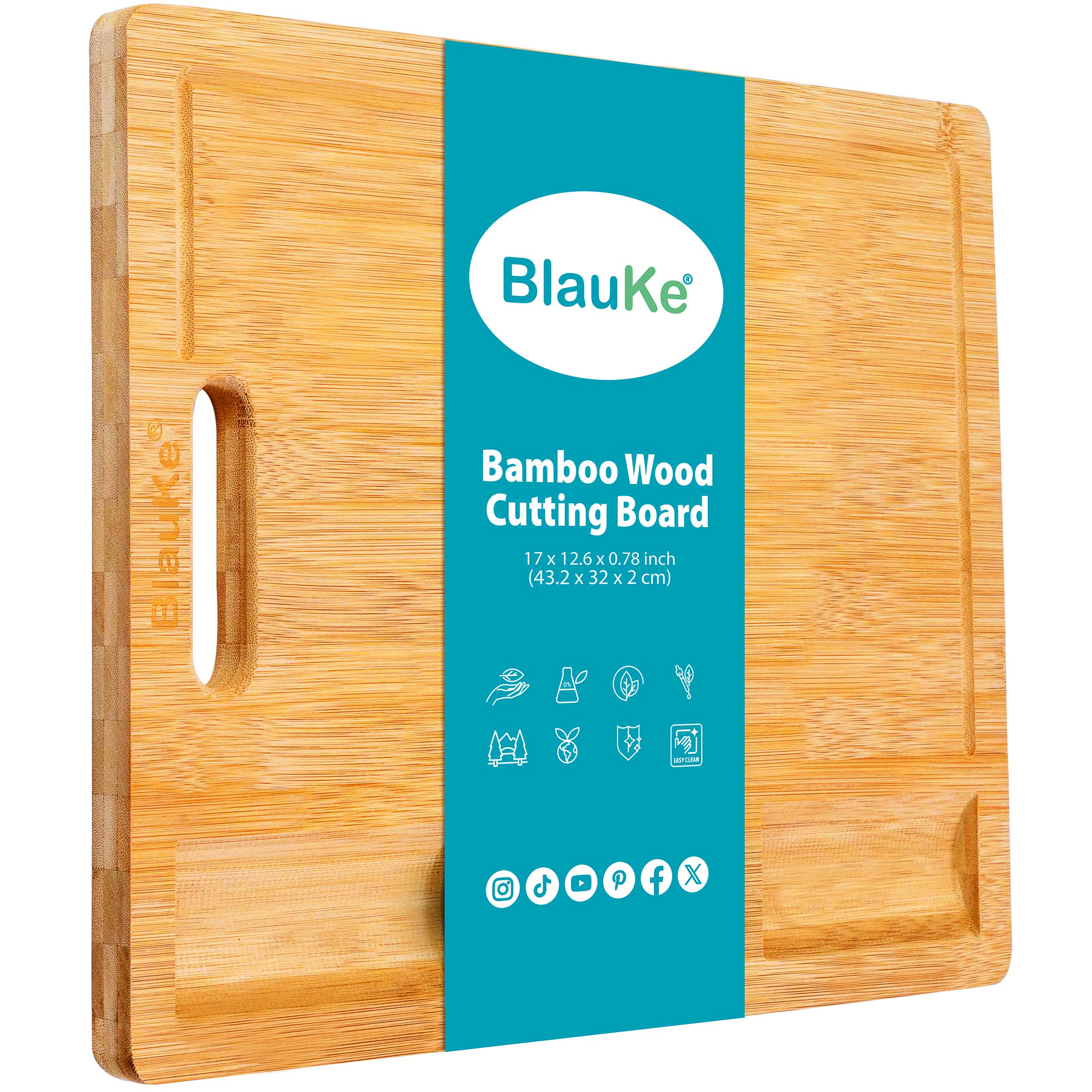 BlauKe Extra Large Bamboo Cutting Board - Wood Cutting Board for Meat and Cheese - Wood Serving Tray with Juice Groove