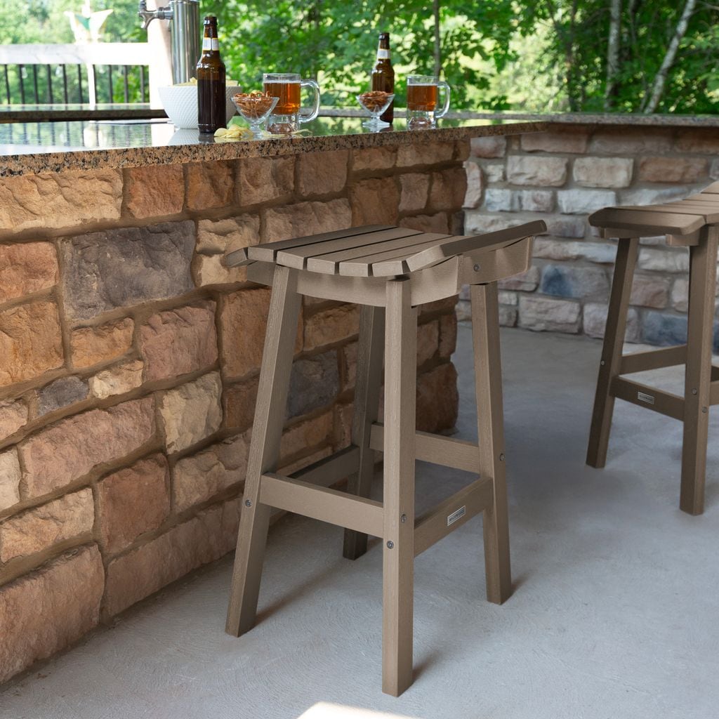 highwood AD-STBF02-WBR Summit Woodland Brown Poly-lumber Frame Stationary Bar Stool Chair with Slat Seat