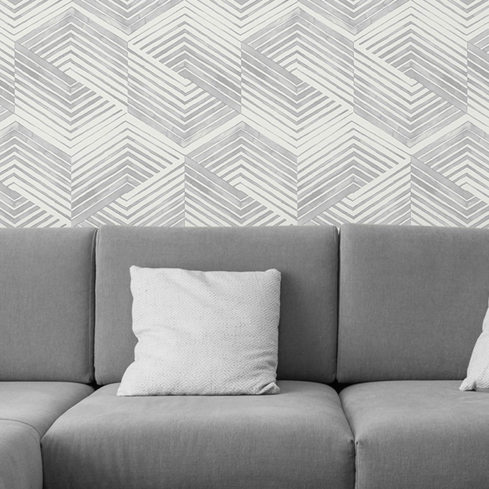 Gray and Ivory Geometric 3D Peel and Stick Wallpaper