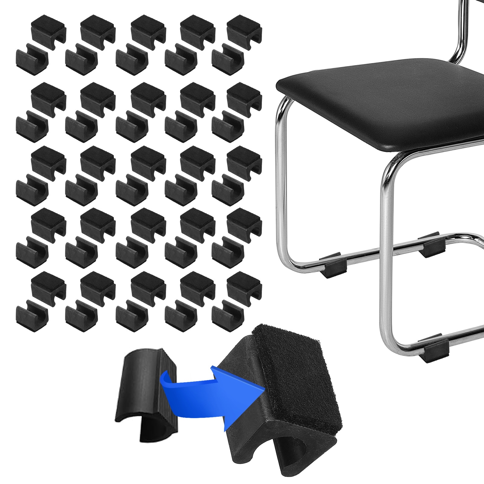 PATIKIL - Rectangle U Shaped Chair Leg Tips Caps with Felt Pads 50 Pack Slide Smoothly Furniture ...