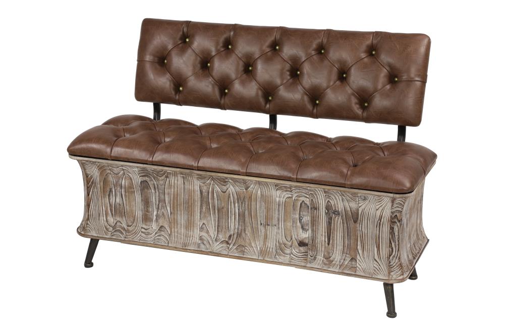 Grayson Lane Rustic Brown Storage Bench, Leather Storage Benches