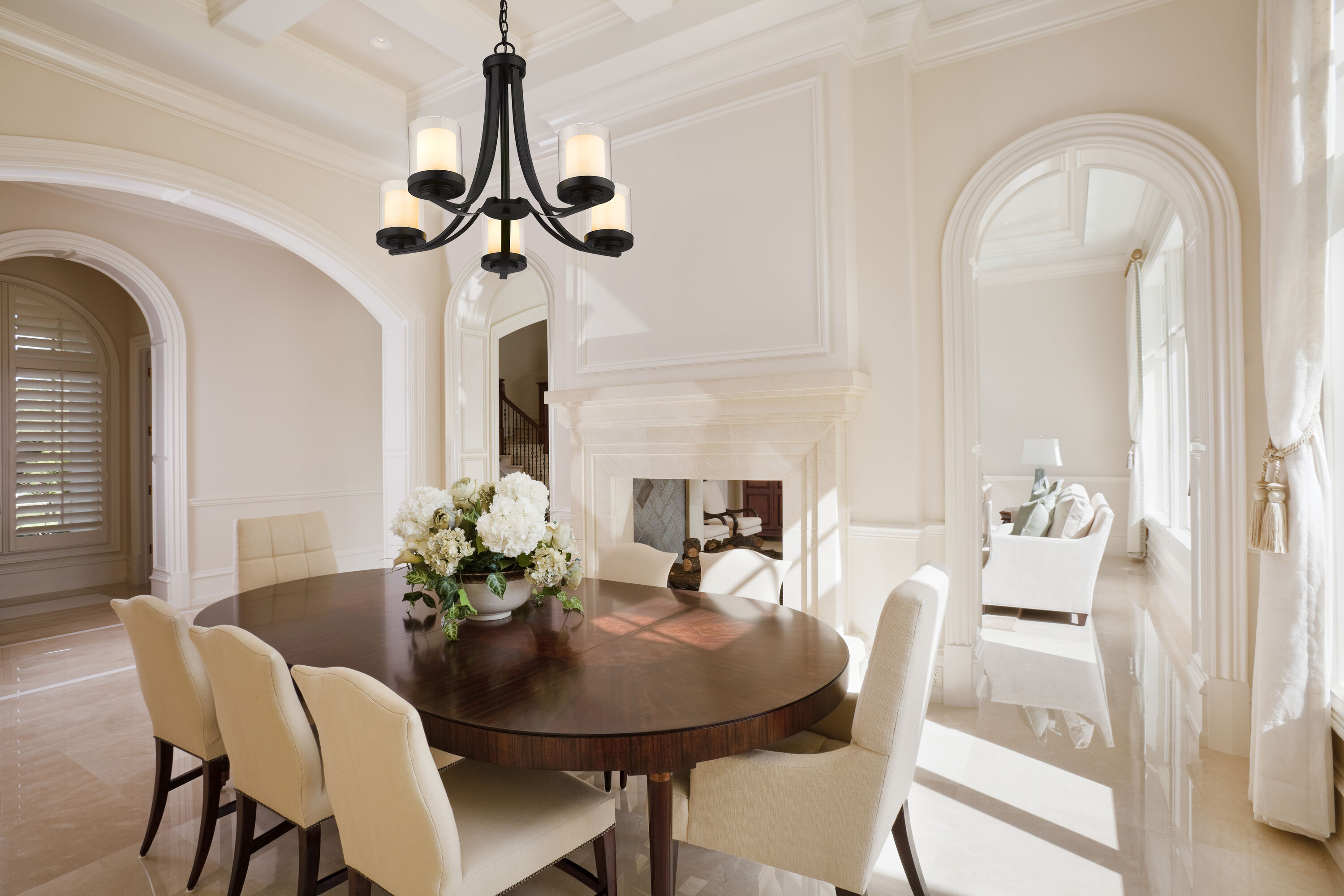 Matte Black Steel and Glass 5-Light Chandelier
